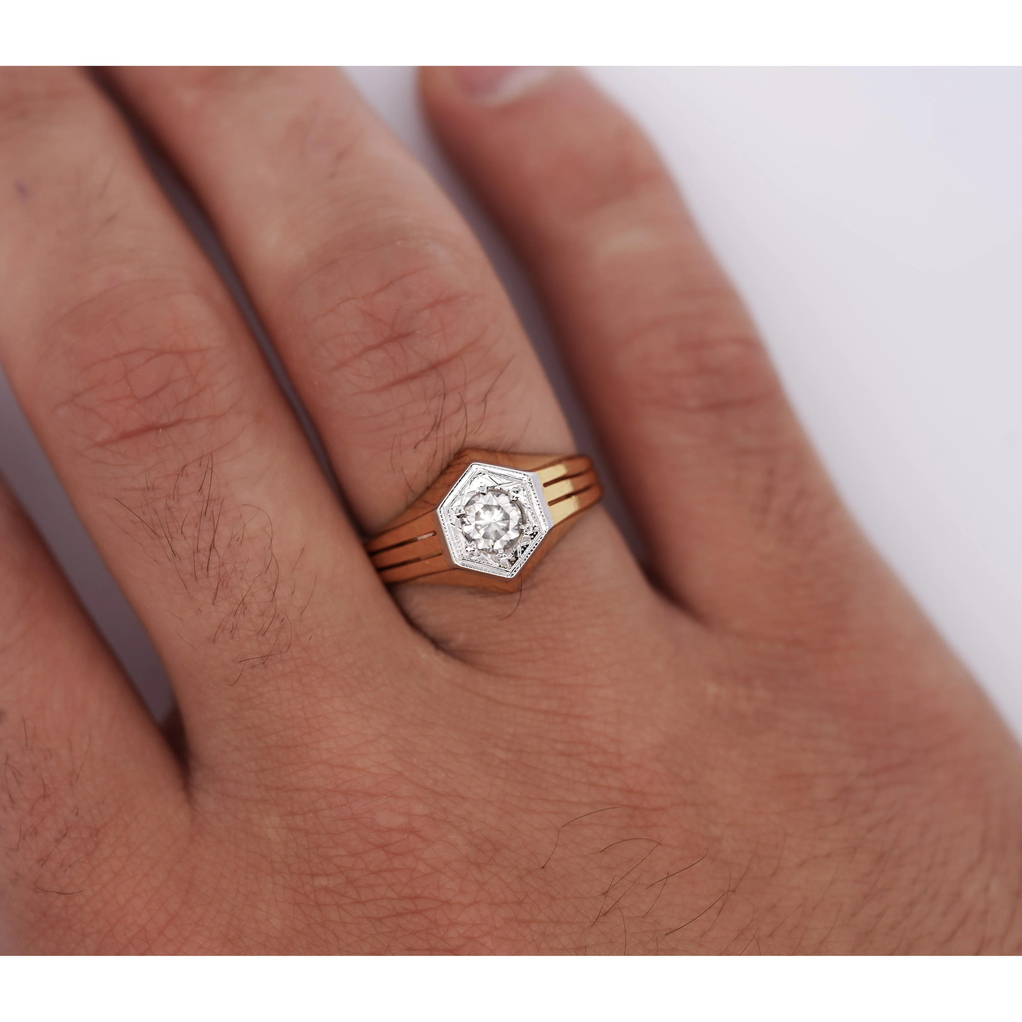 1/2 Carat Round Diamond Solitaire Unisex Ring in 14K Yellow Gold - Image 7