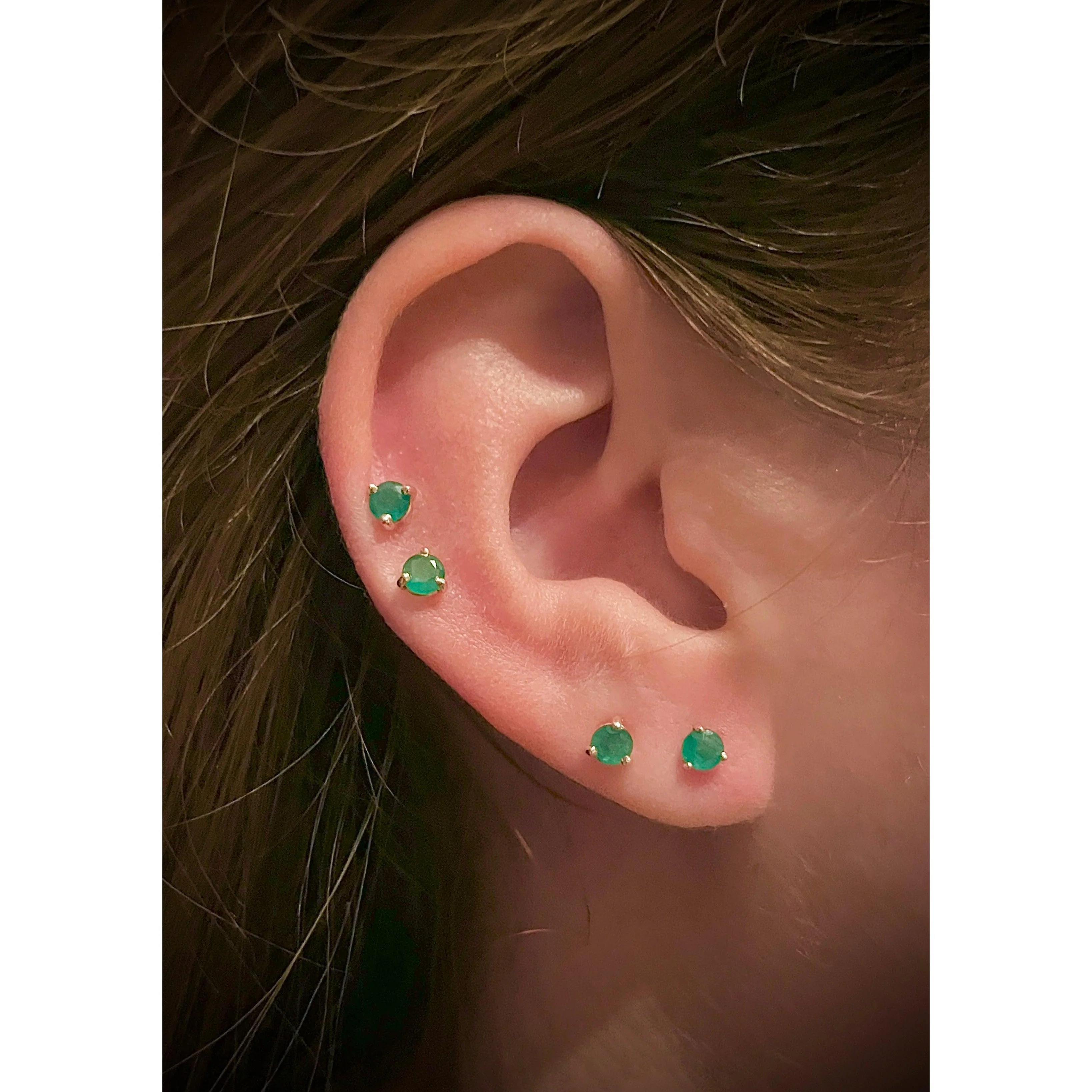 1/2 Carat Round Cut Natural Emerald Stud Earrings in 14K Yellow Gold 3-Prong Martini Setting - Image 2