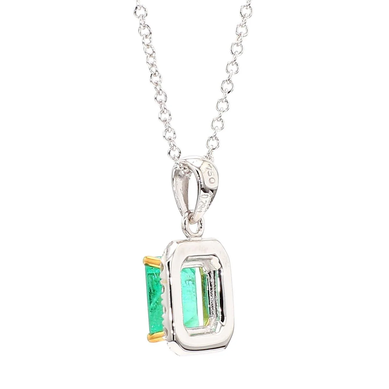 1.26 Carat Colombian Emerald Diamond Halo 18K White Gold Pendant Necklace - Image 5