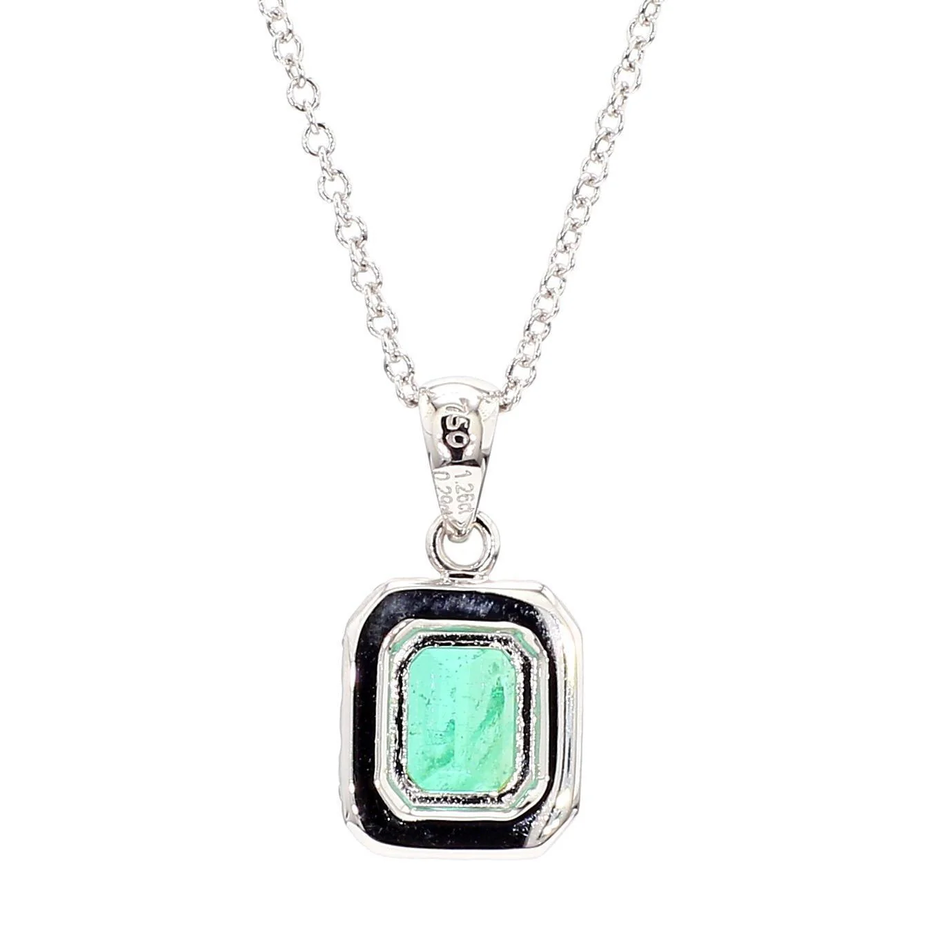 1.26 Carat Colombian Emerald Diamond Halo 18K White Gold Pendant Necklace - Image 6