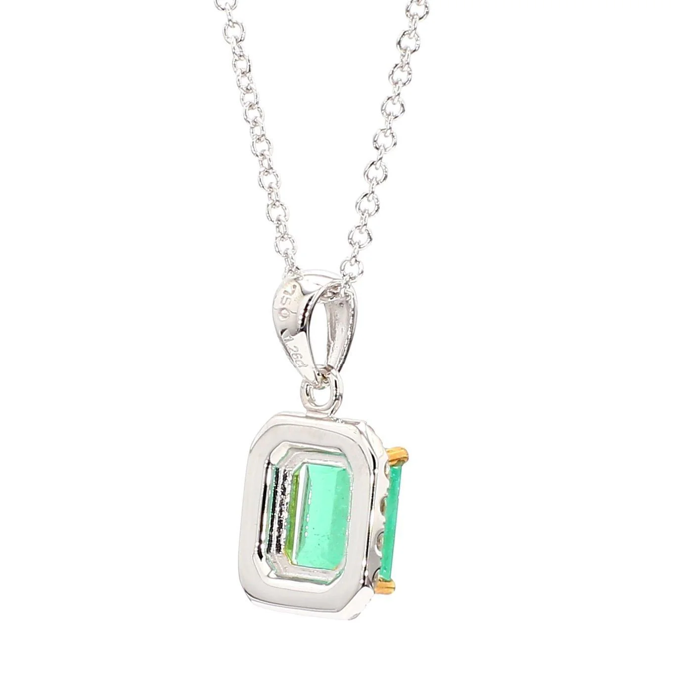 1.26 Carat Colombian Emerald Diamond Halo 18K White Gold Pendant Necklace - Image 7