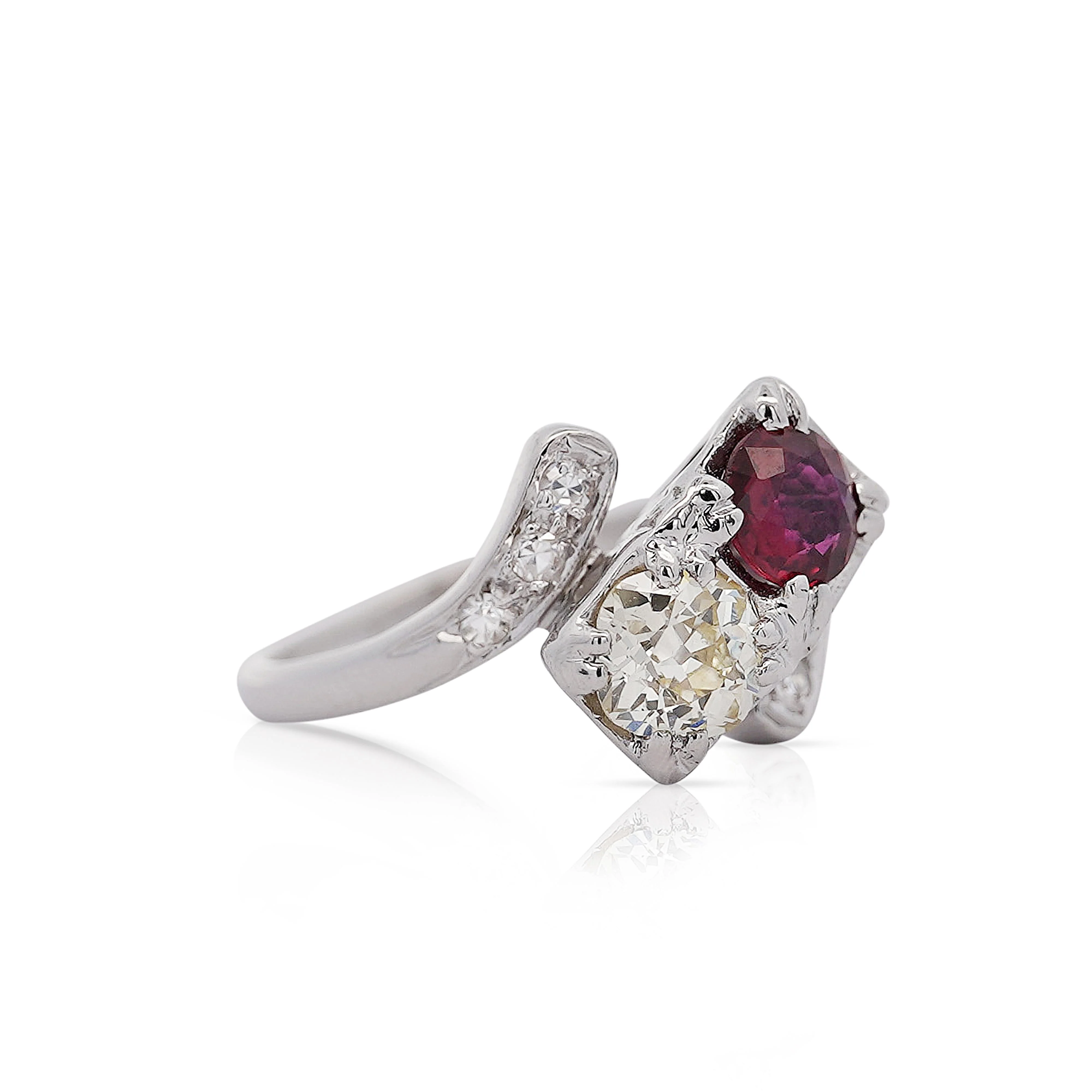 1.28 Carat Ruby & Diamond 14K White Gold Toi Et Moi Ring - Image 5
