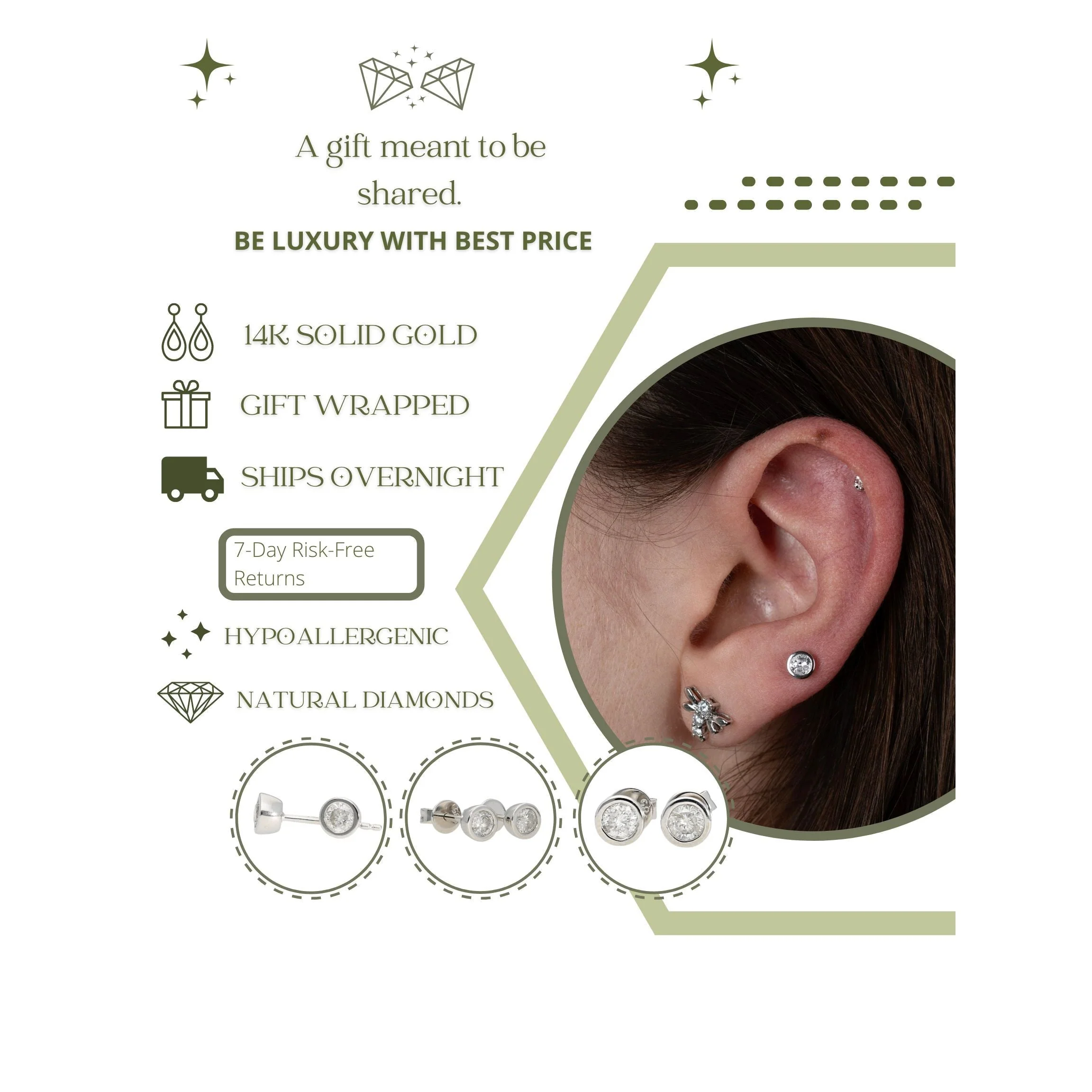 1/3 CTTW Bezel Set Natural Diamond Stud Earrings in 14k White Gold | 3.5 MM - Image 12