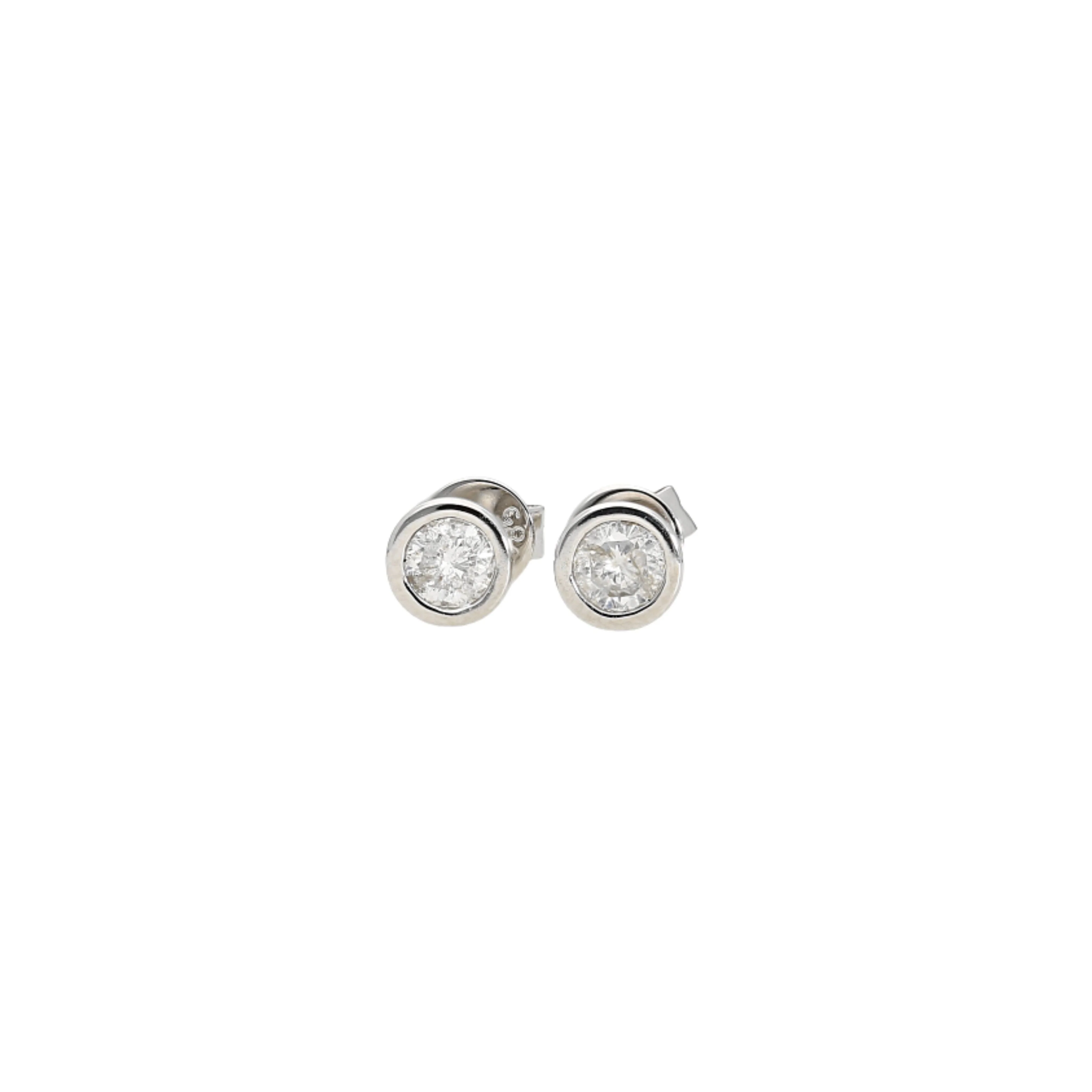 1/3 CTTW Bezel Set Natural Diamond Stud Earrings in 14k White Gold | 3.5 MM - Image 2