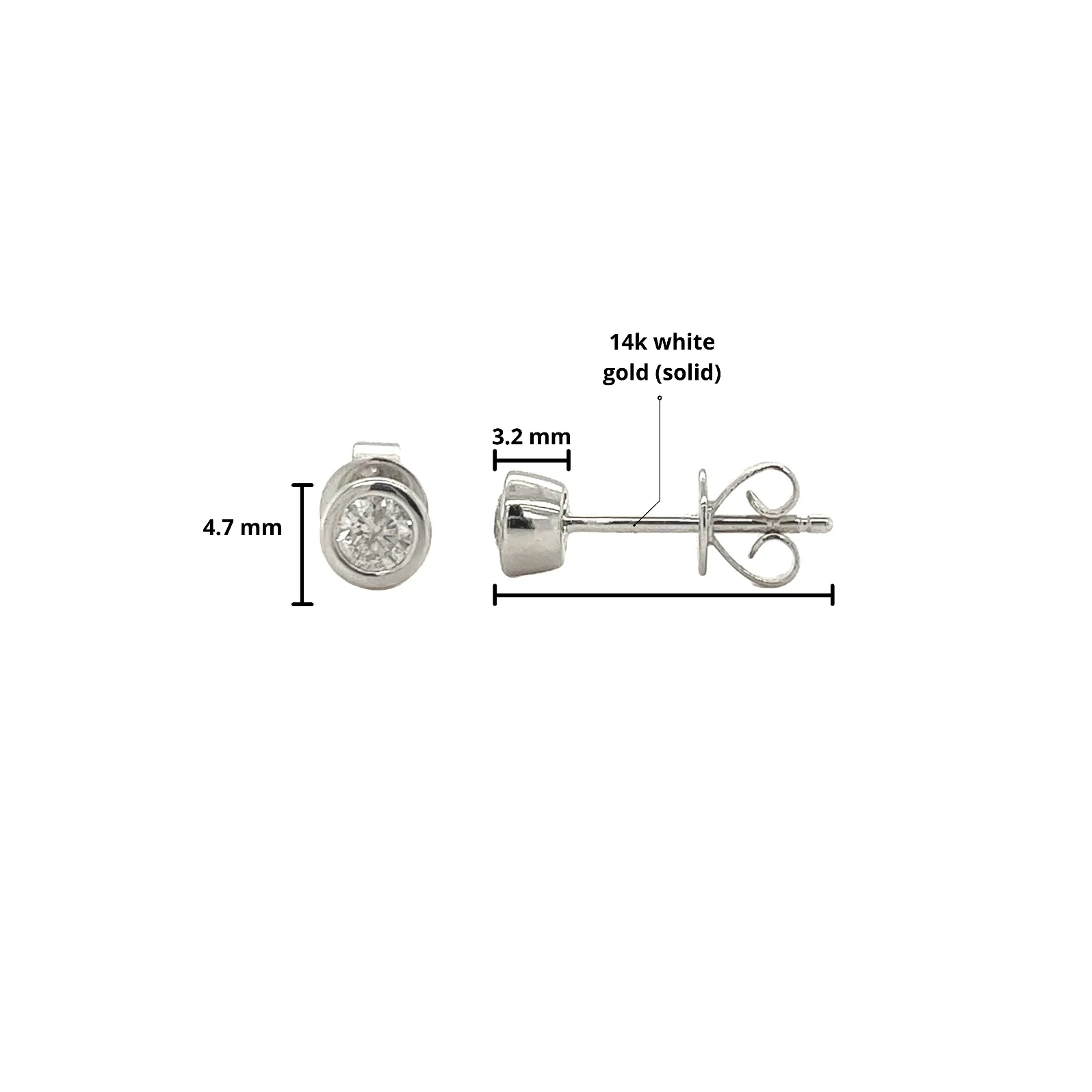 1/3 CTTW Bezel Set Natural Diamond Stud Earrings in 14k White Gold | 3.5 MM - Image 6