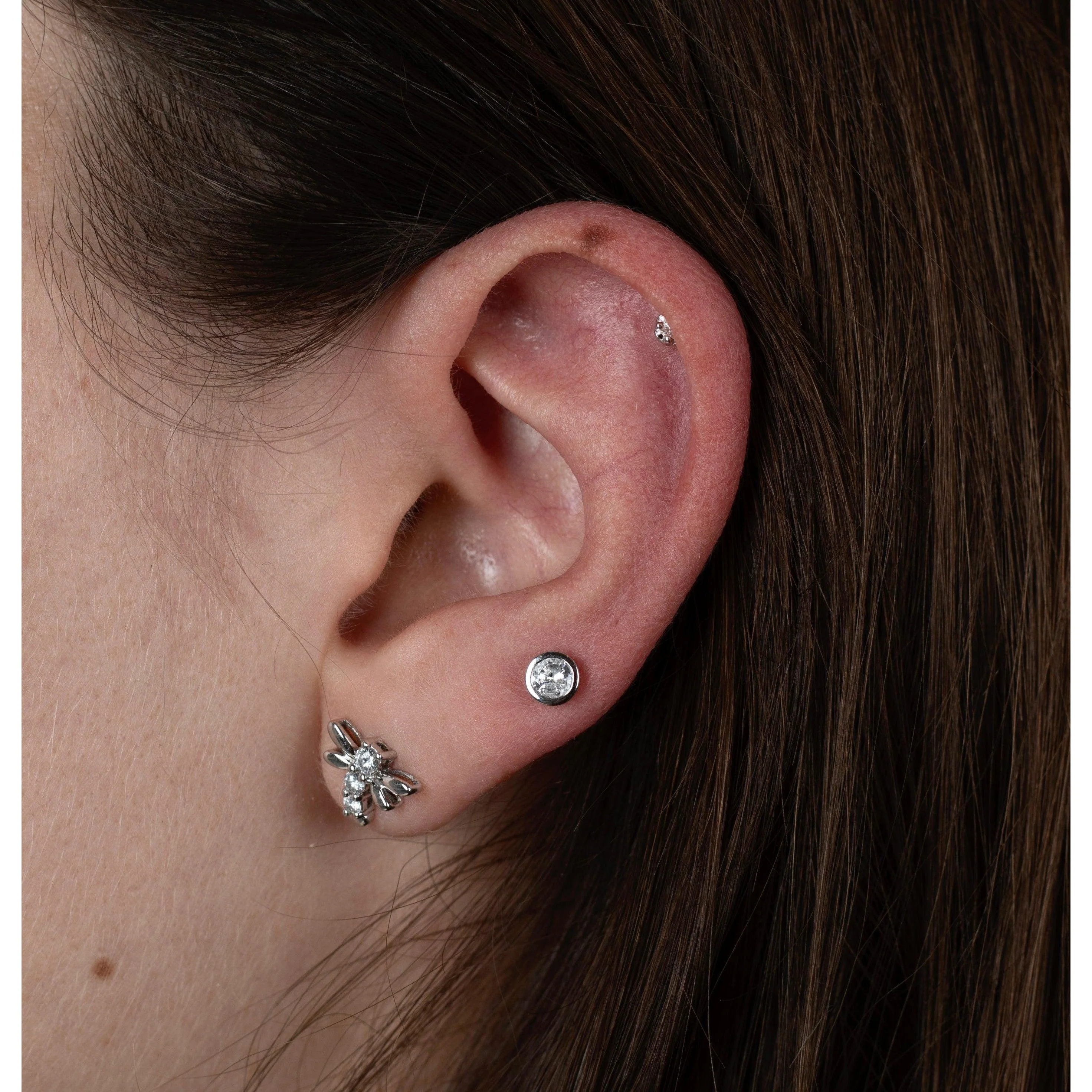 1/3 CTTW Bezel Set Natural Diamond Stud Earrings in 14k White Gold | 3.5 MM - Image 7