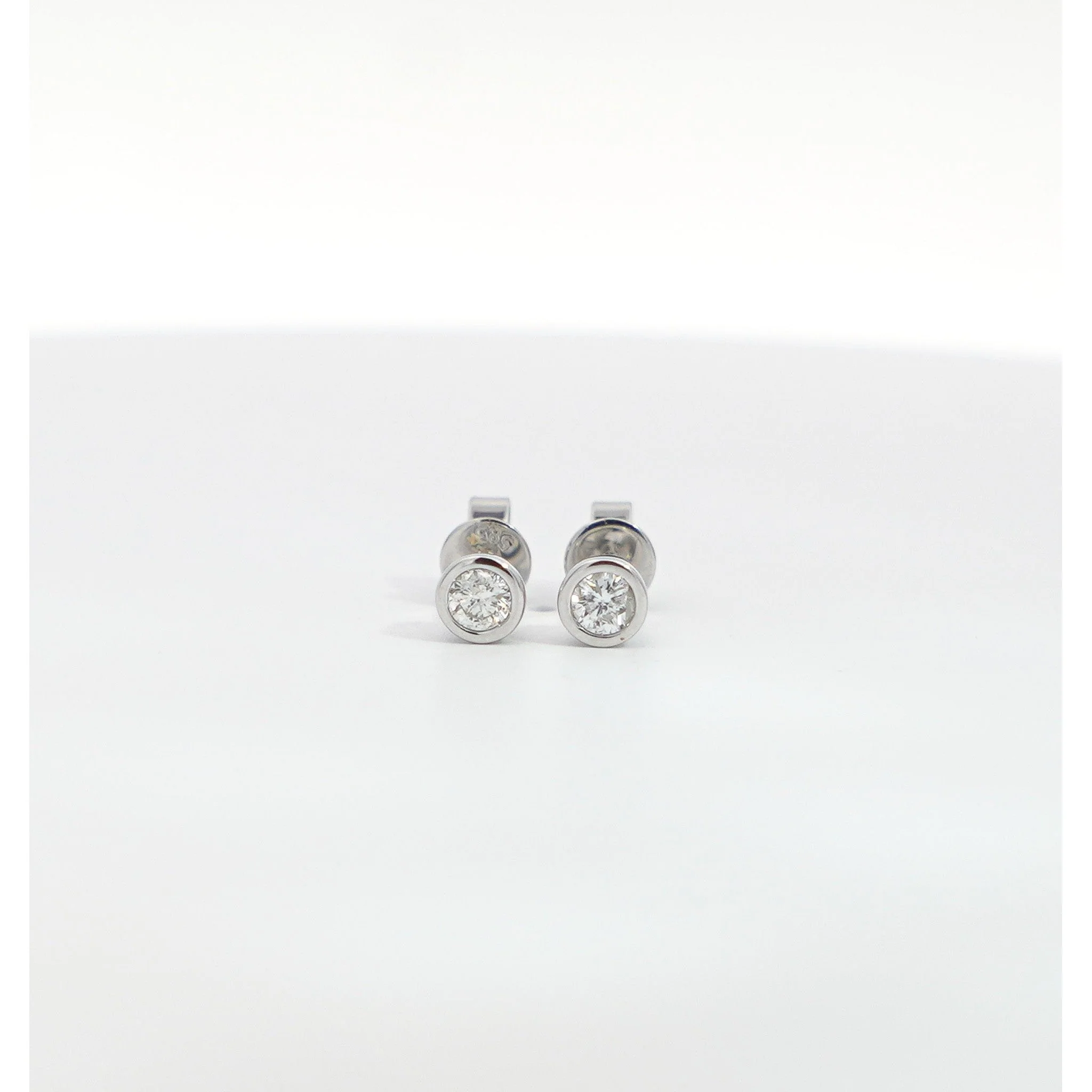1/3 CTTW Bezel Set Natural Diamond Stud Earrings in 14k White Gold | 3.5 MM - Image 9