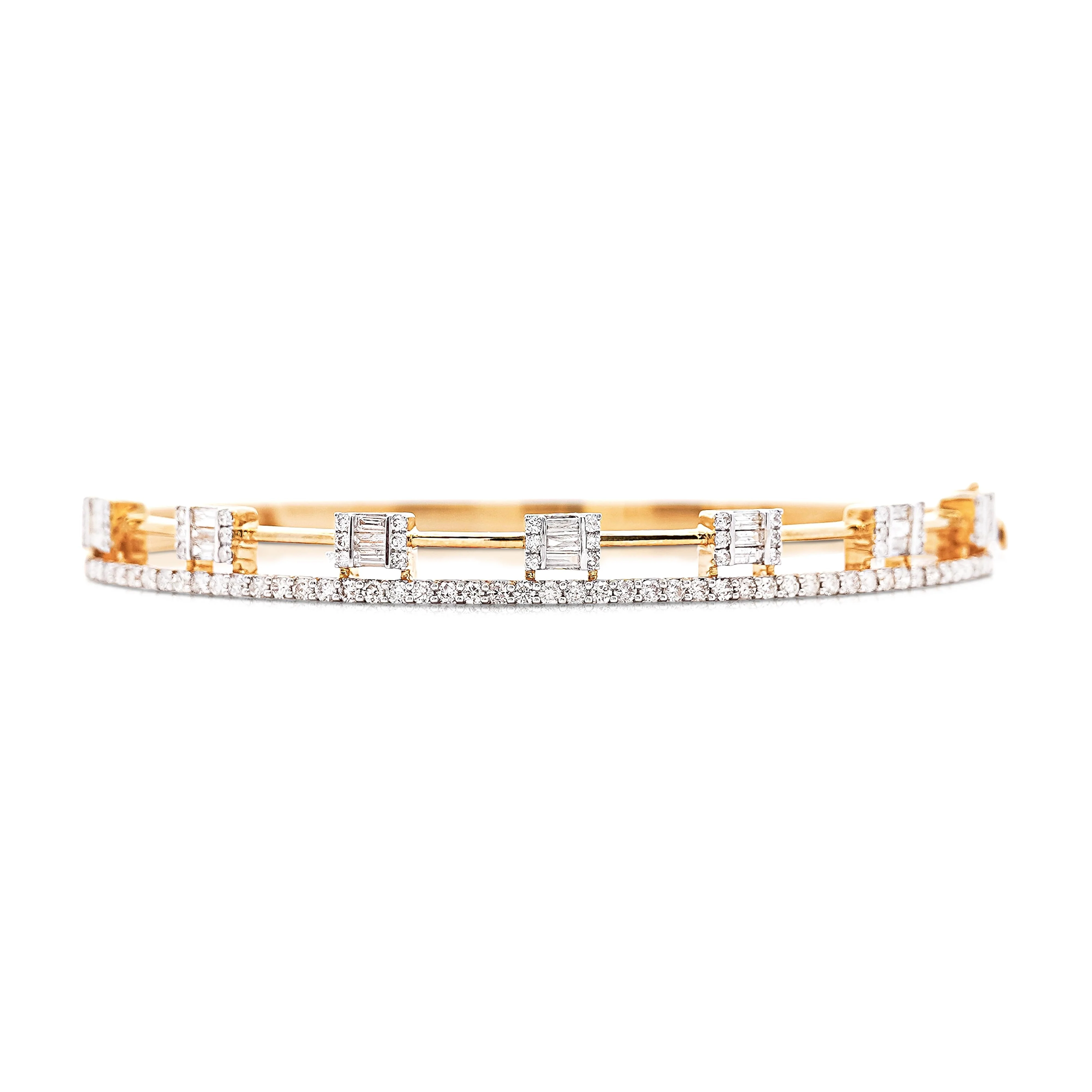 1.32 Carat Diamond Illusion Set 2-Row 14K Gold Bangle Bracelet - Image 6
