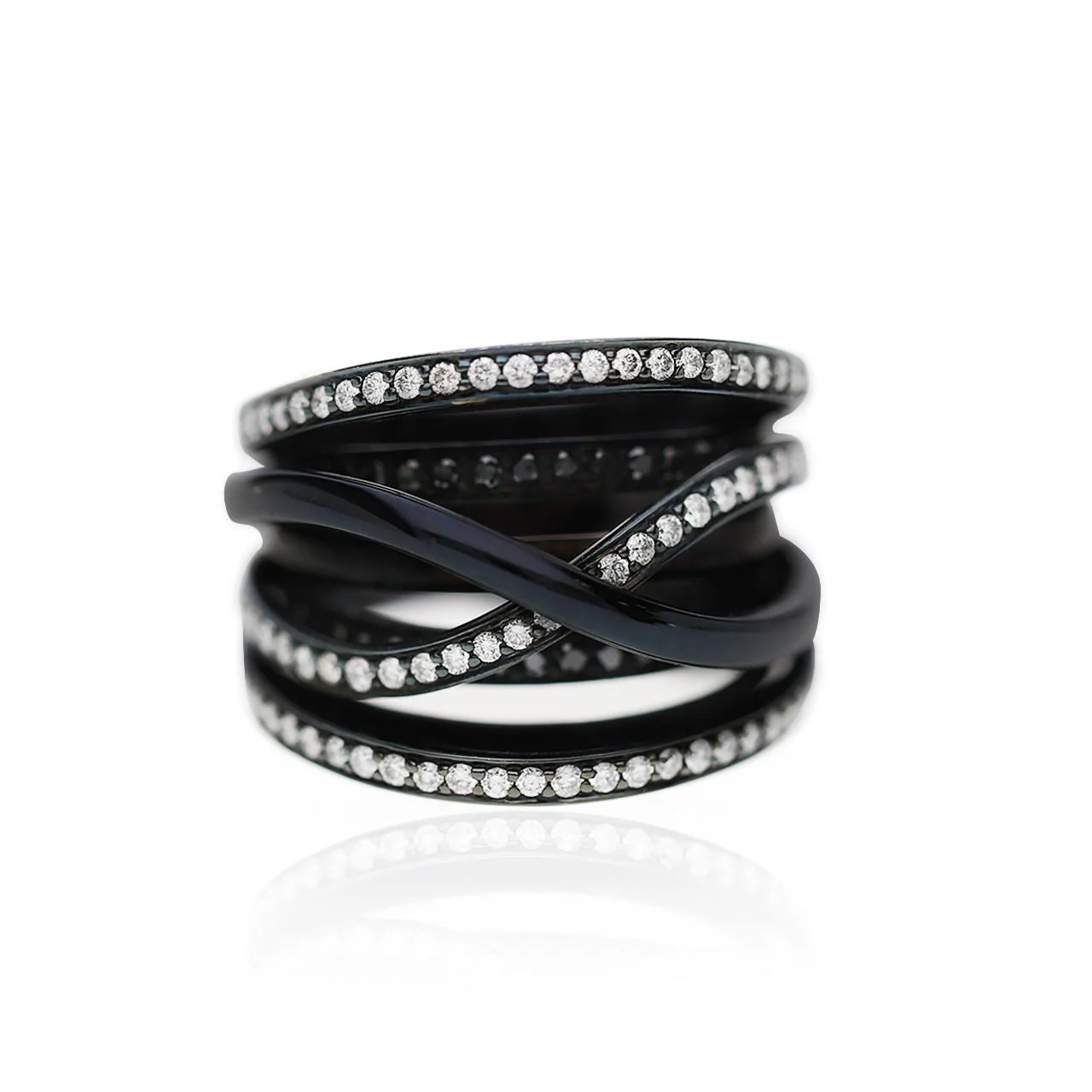 1.4 Carat Diamond Pave Multi-Band Coil 18K Black Gold Overpass Ring