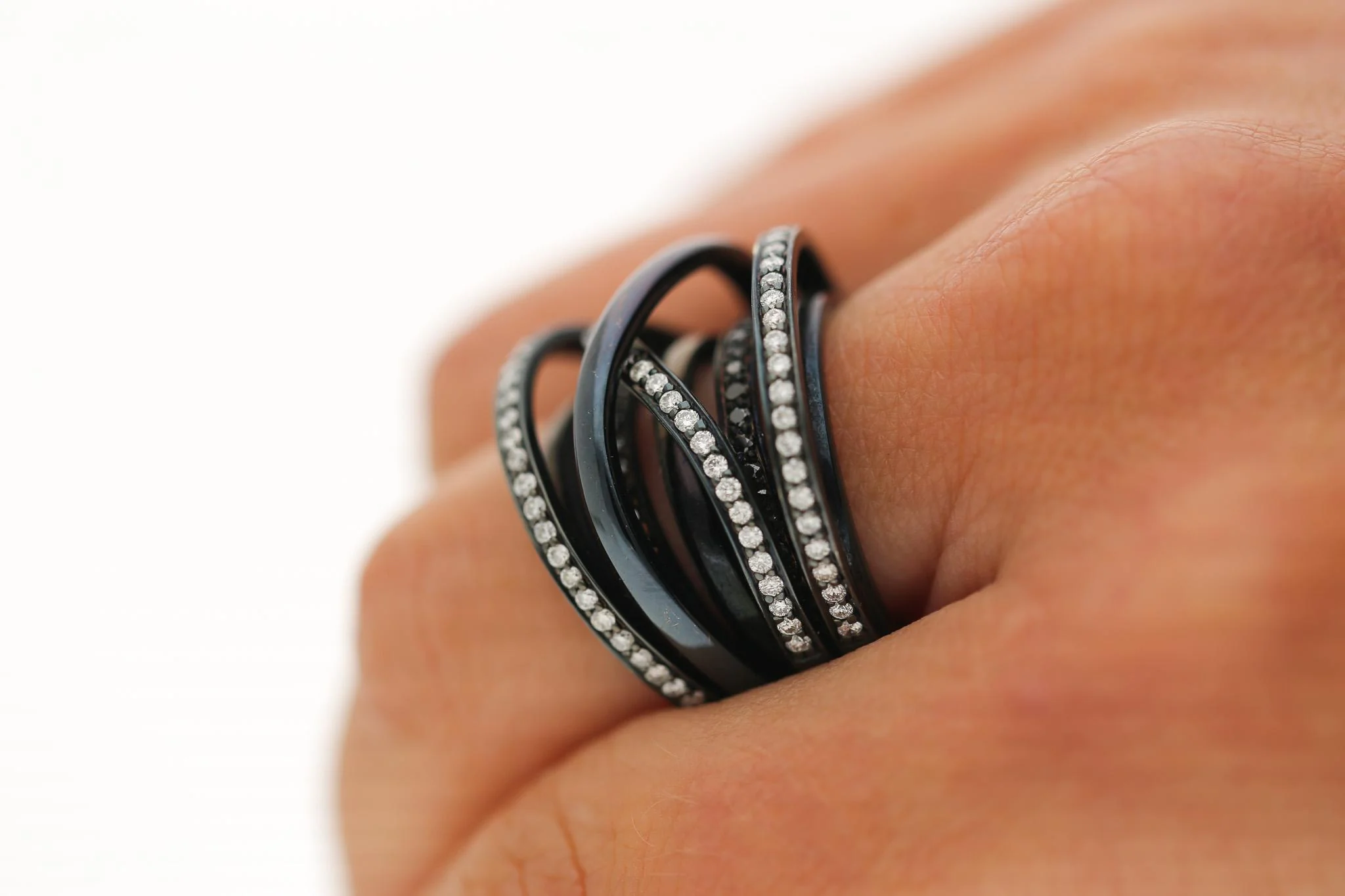 1.4 Carat Diamond Pave Multi-Band Coil 18K Black Gold Overpass Ring - Image 3