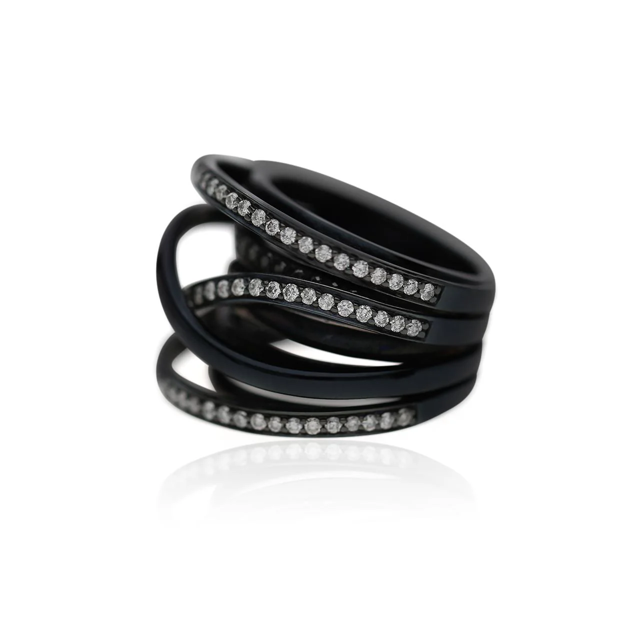 1.4 Carat Diamond Pave Multi-Band Coil 18K Black Gold Overpass Ring - Image 4