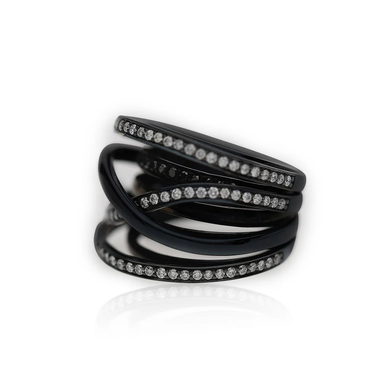 1.4 Carat Diamond Pave Multi-Band Coil 18K Black Gold Overpass Ring - Image 5