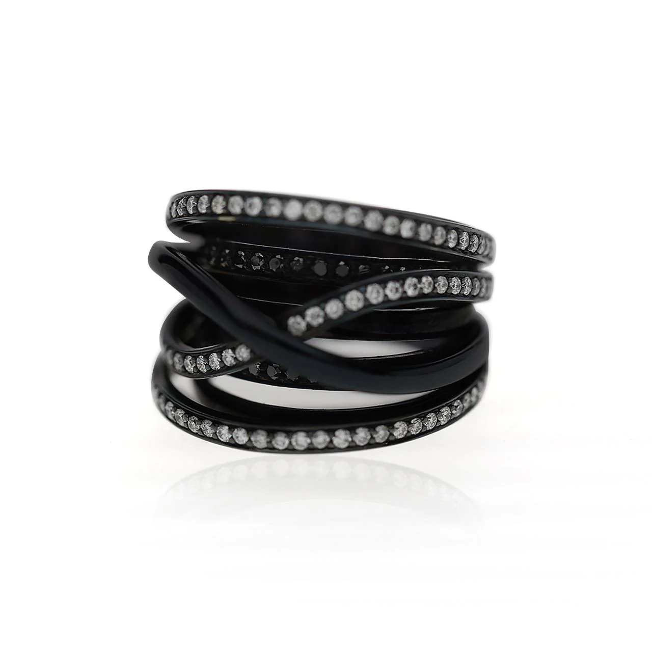 1.4 Carat Diamond Pave Multi-Band Coil 18K Black Gold Overpass Ring - Image 6