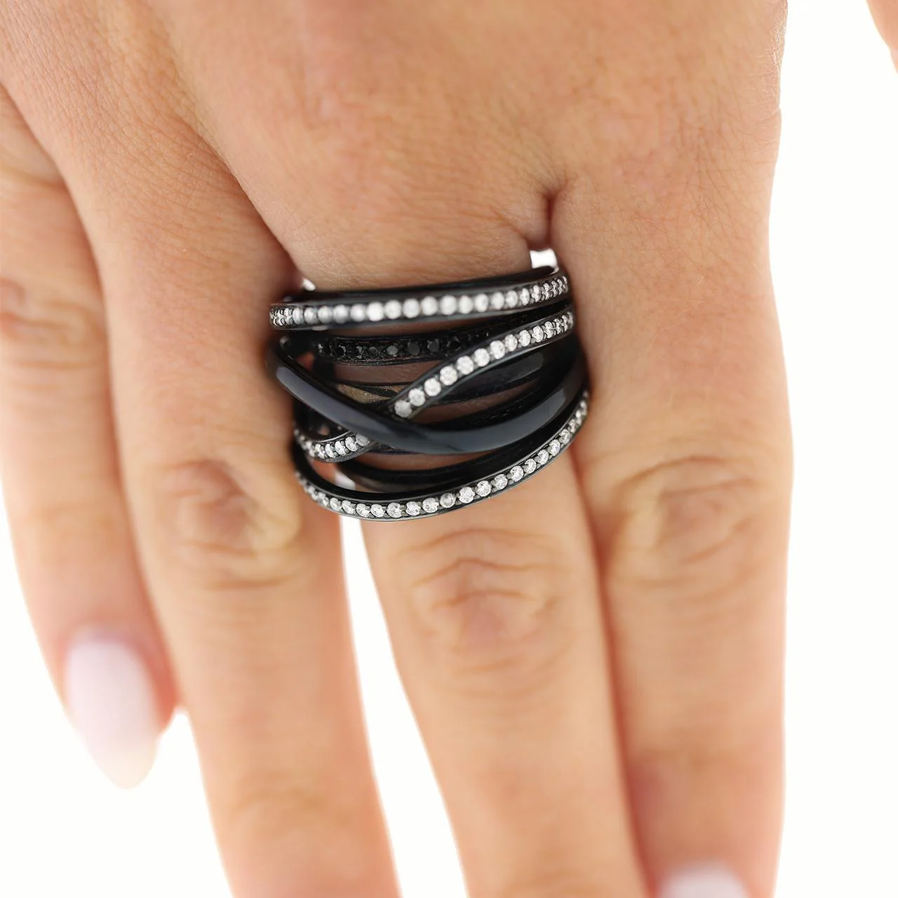 1.4 Carat Diamond Pave Multi-Band Coil 18K Black Gold Overpass Ring - Image 7