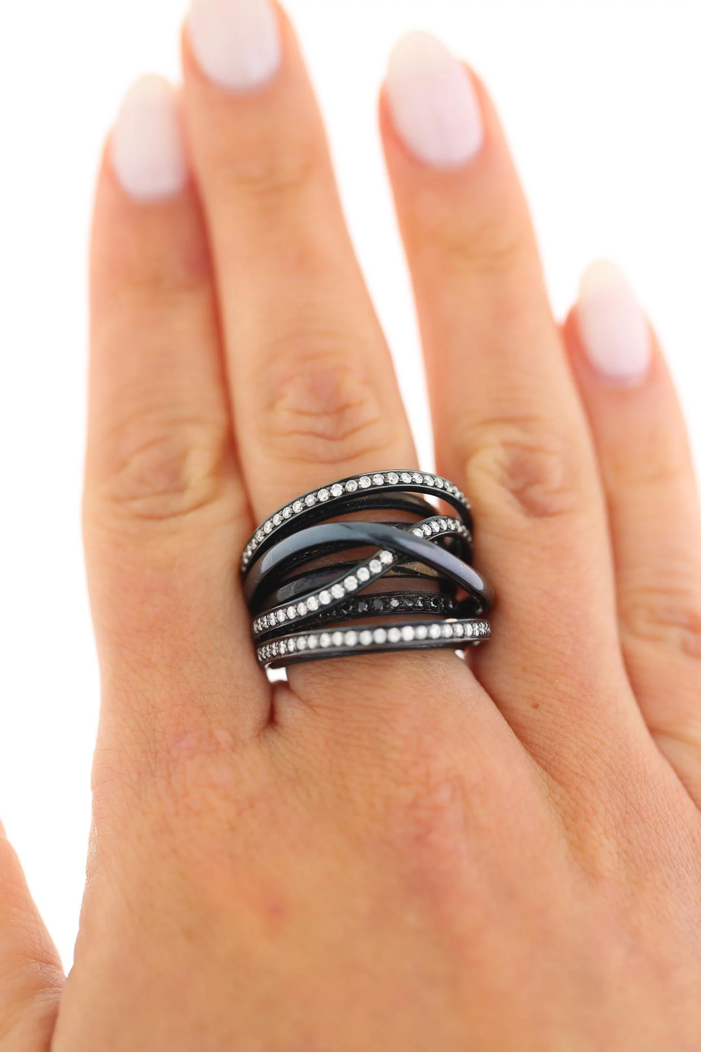 1.4 Carat Diamond Pave Multi-Band Coil 18K Black Gold Overpass Ring - Image 8