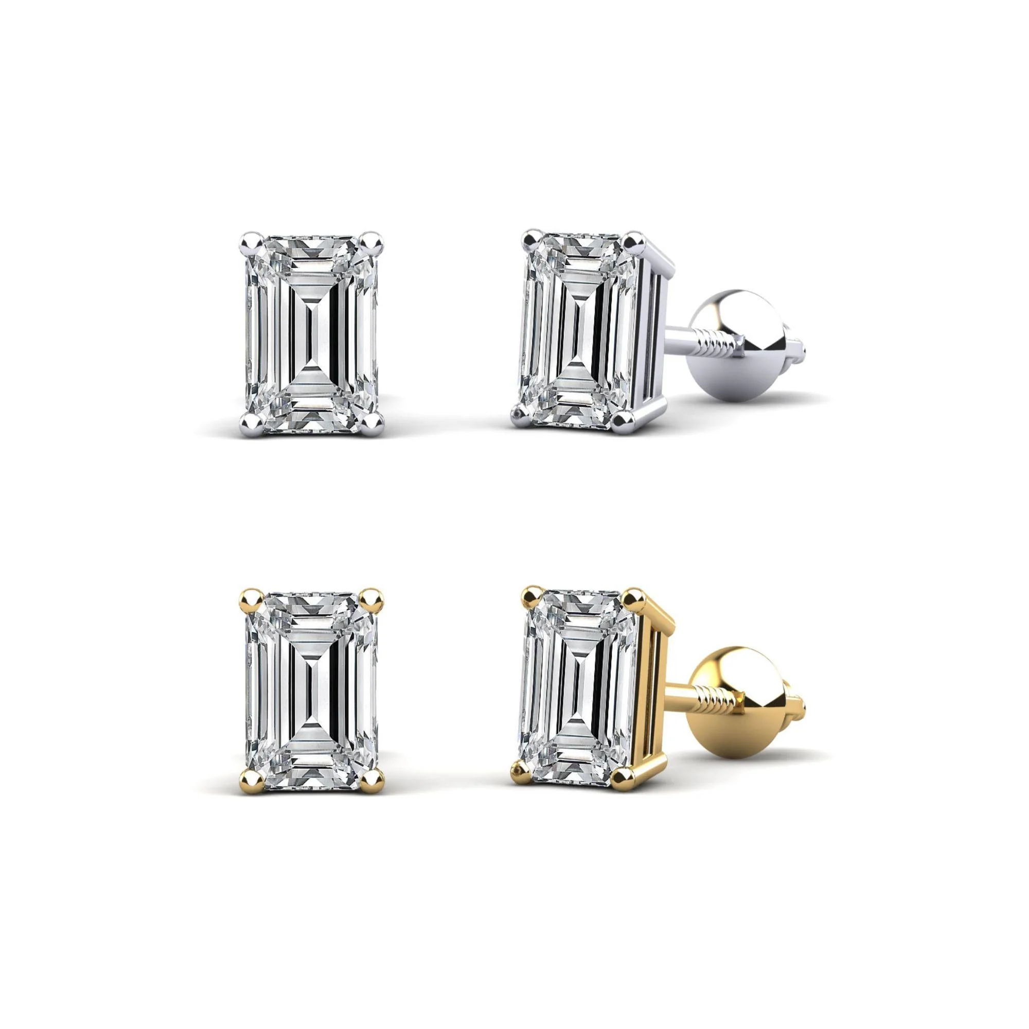 1-4 Carat Emerald Cut Prong Set Diamond in 14K White Gold Stud Earrings - Image 3