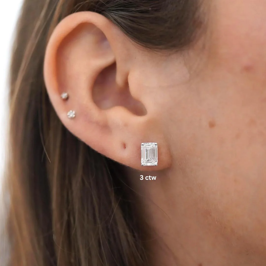 1-4 Carat Emerald Cut Prong Set Diamond in 14K White Gold Stud Earrings - Image 4