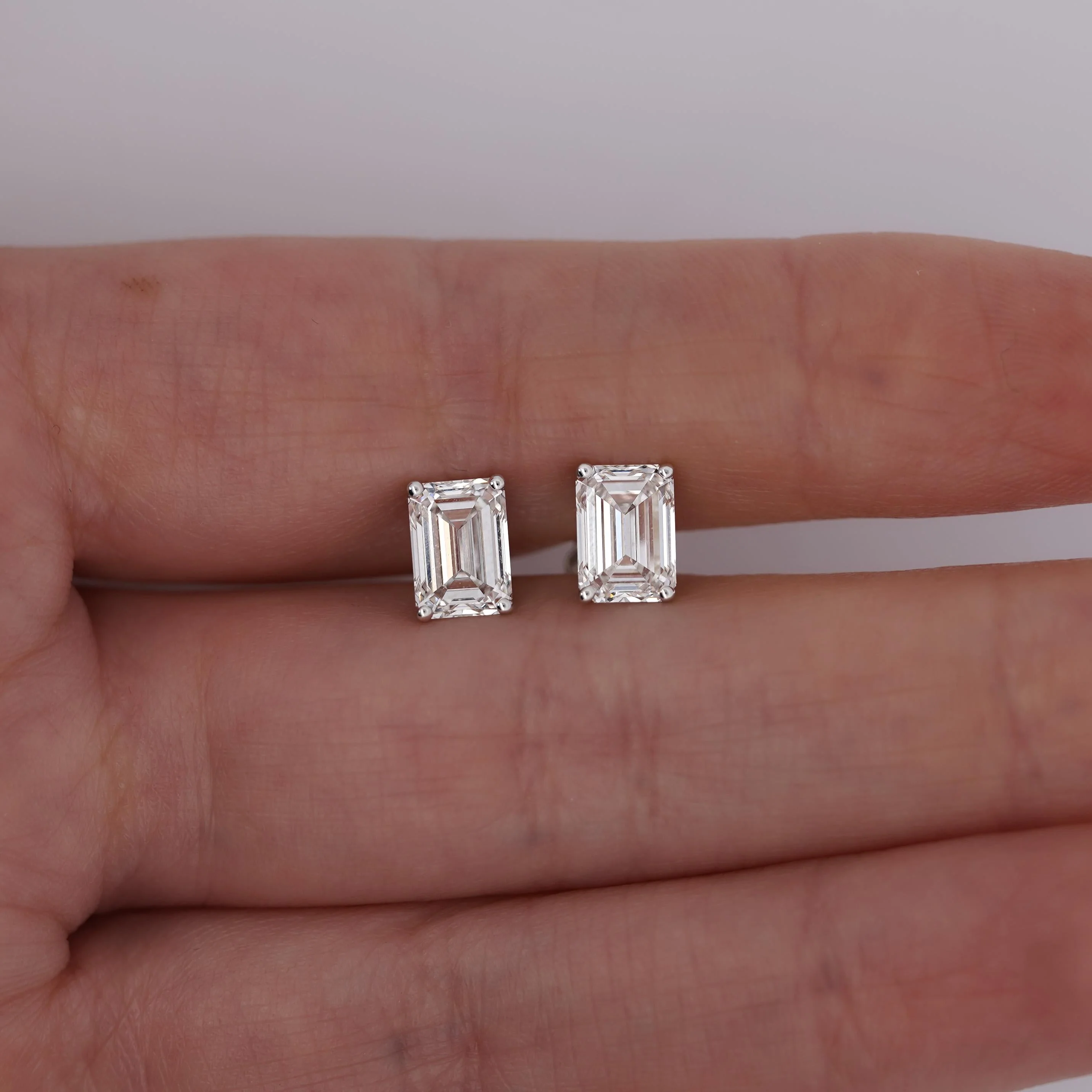 1-4 Carat Emerald Cut Prong Set Diamond in 14K White Gold Stud Earrings - Image 5