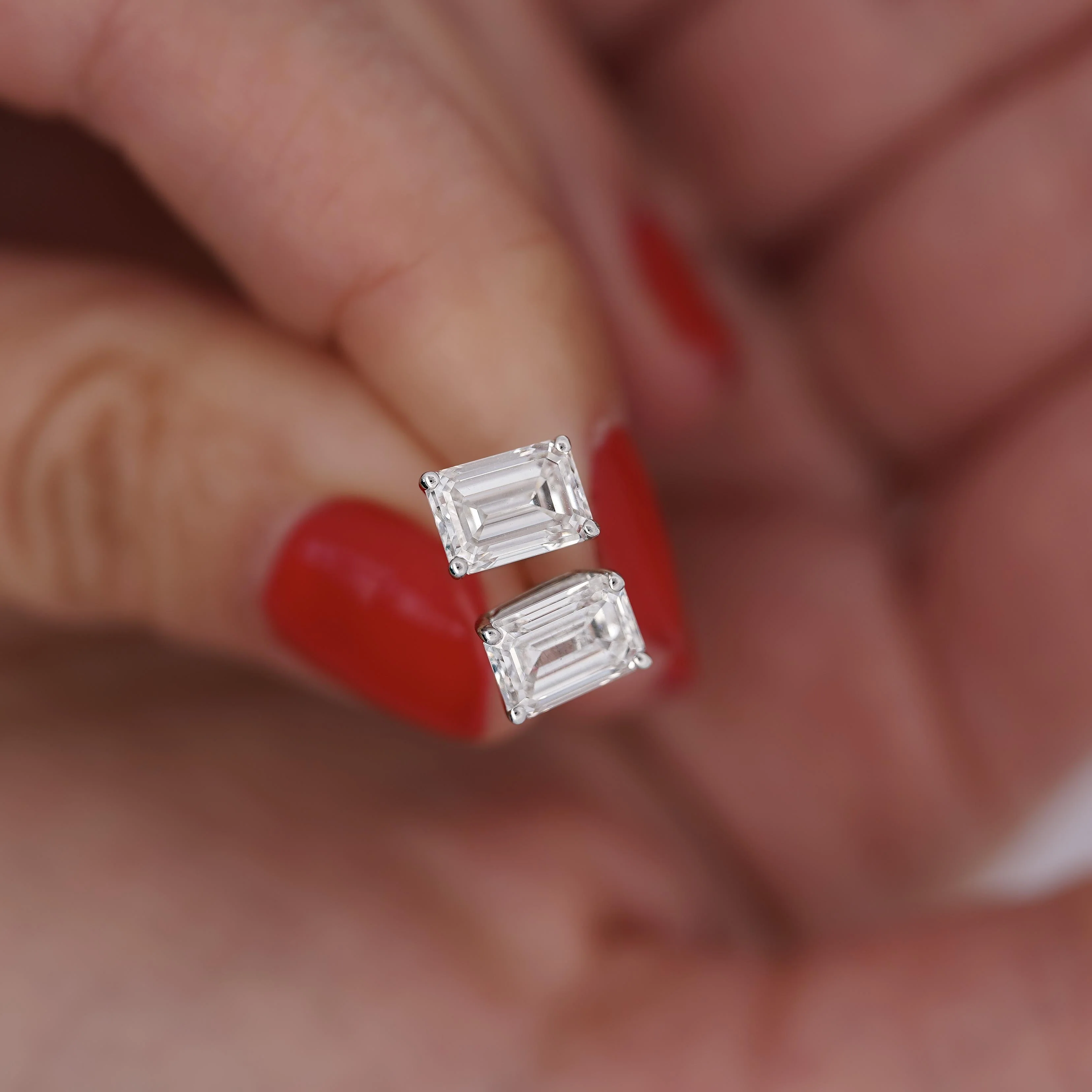 1-4 Carat Emerald Cut Prong Set Diamond in 14K White Gold Stud Earrings - Image 6