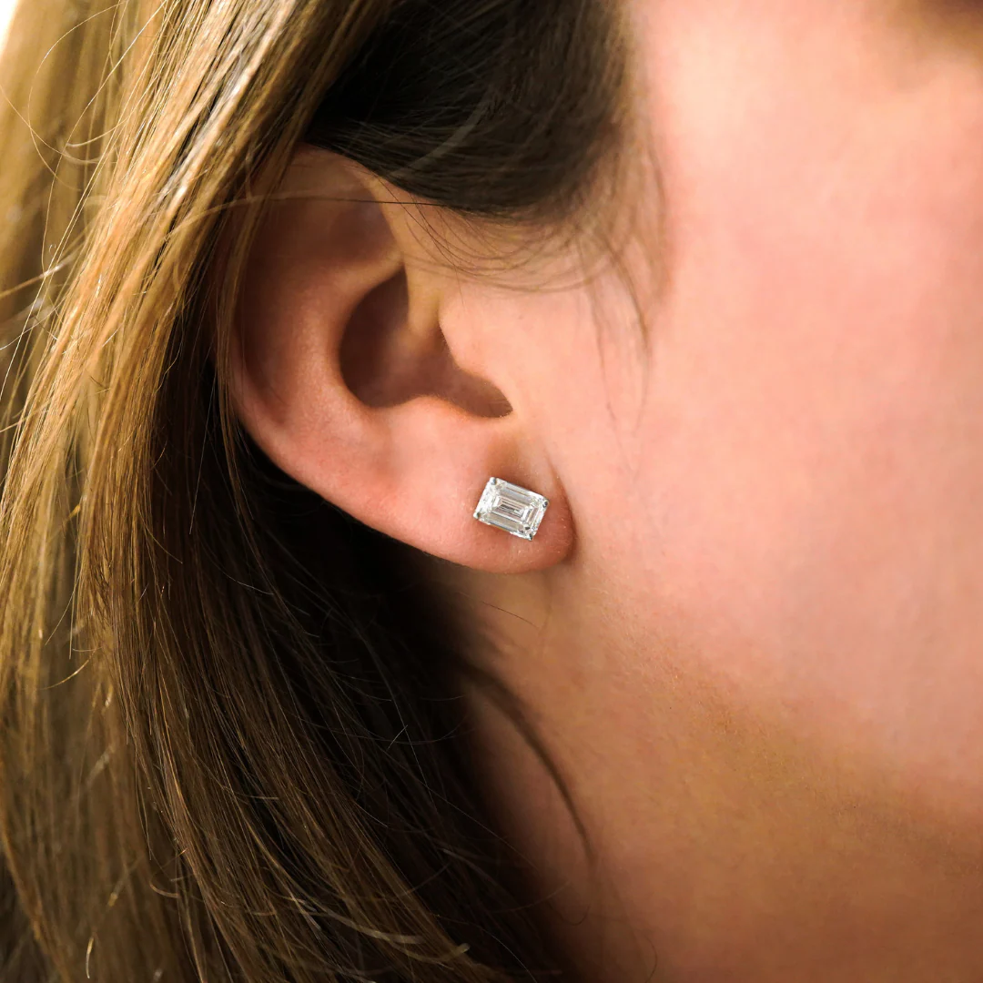 1-4 Carat Emerald Cut Prong Set Diamond in 14K White Gold Stud Earrings - Image 7