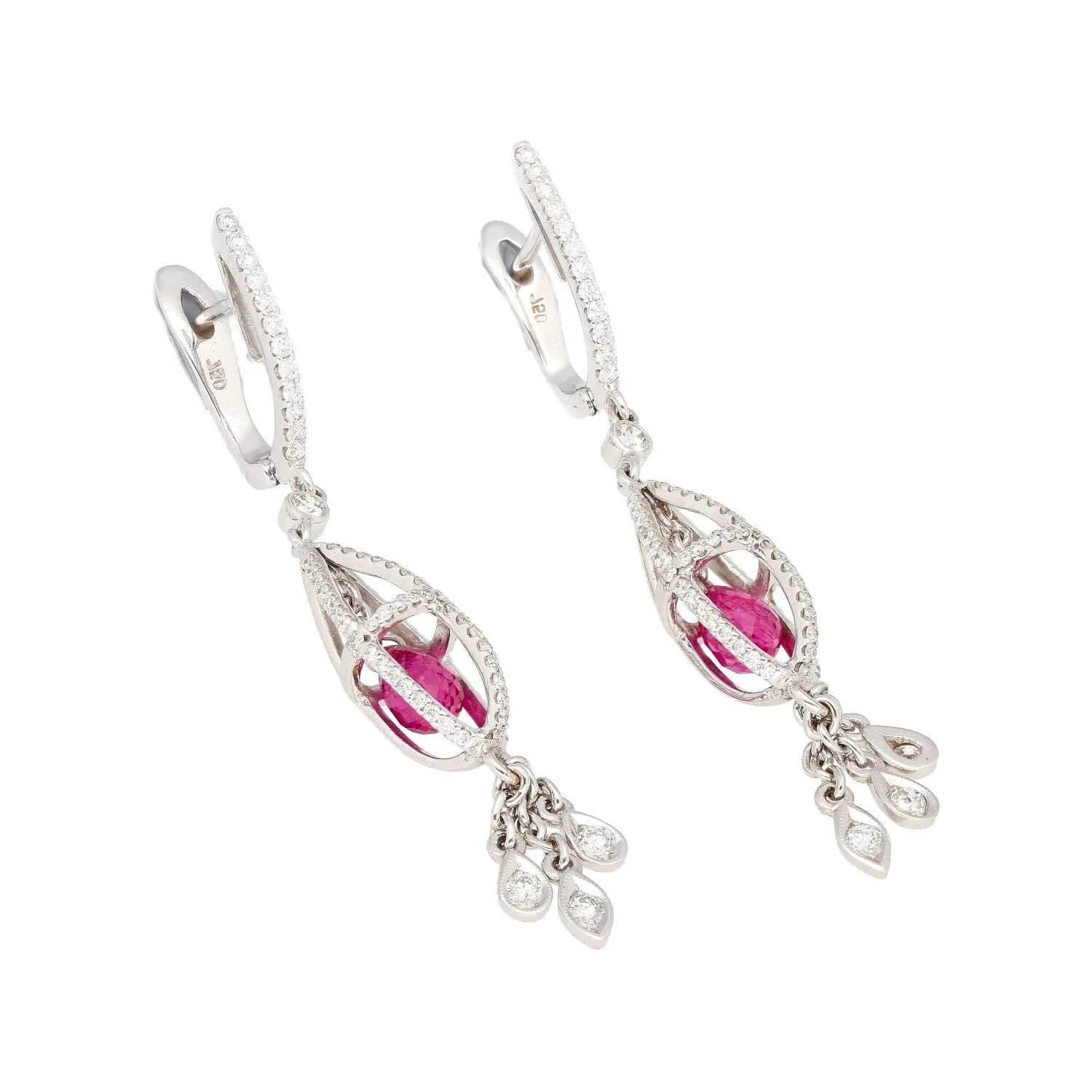 1.40 Carat Pink Sapphire and Diamond Drop Cage Earrings in 18k White Gold - Image 4