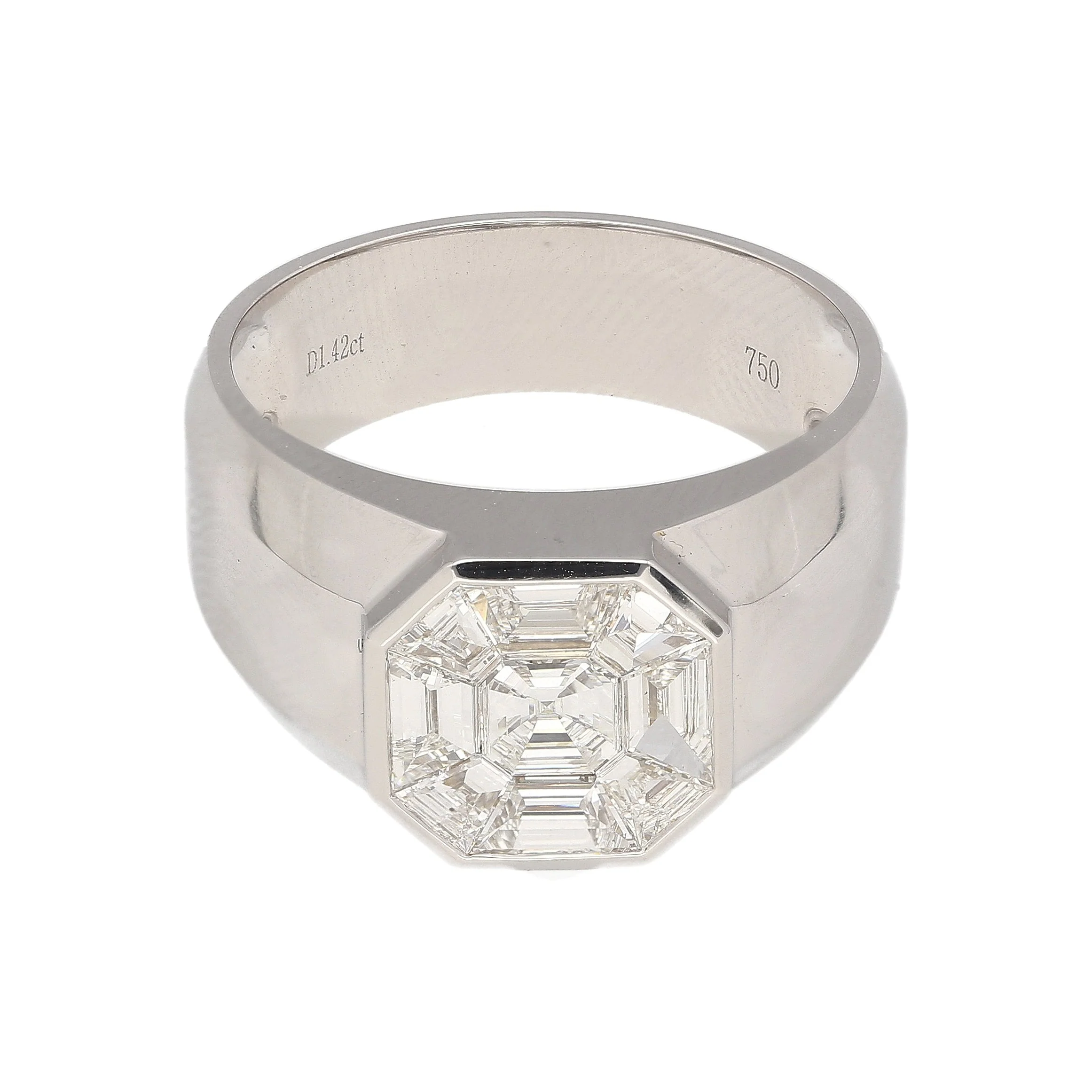 1.42 Carat Mixed Asscher Cut Illusion Set Mens Natural Diamond Cluster Ring - Image 3