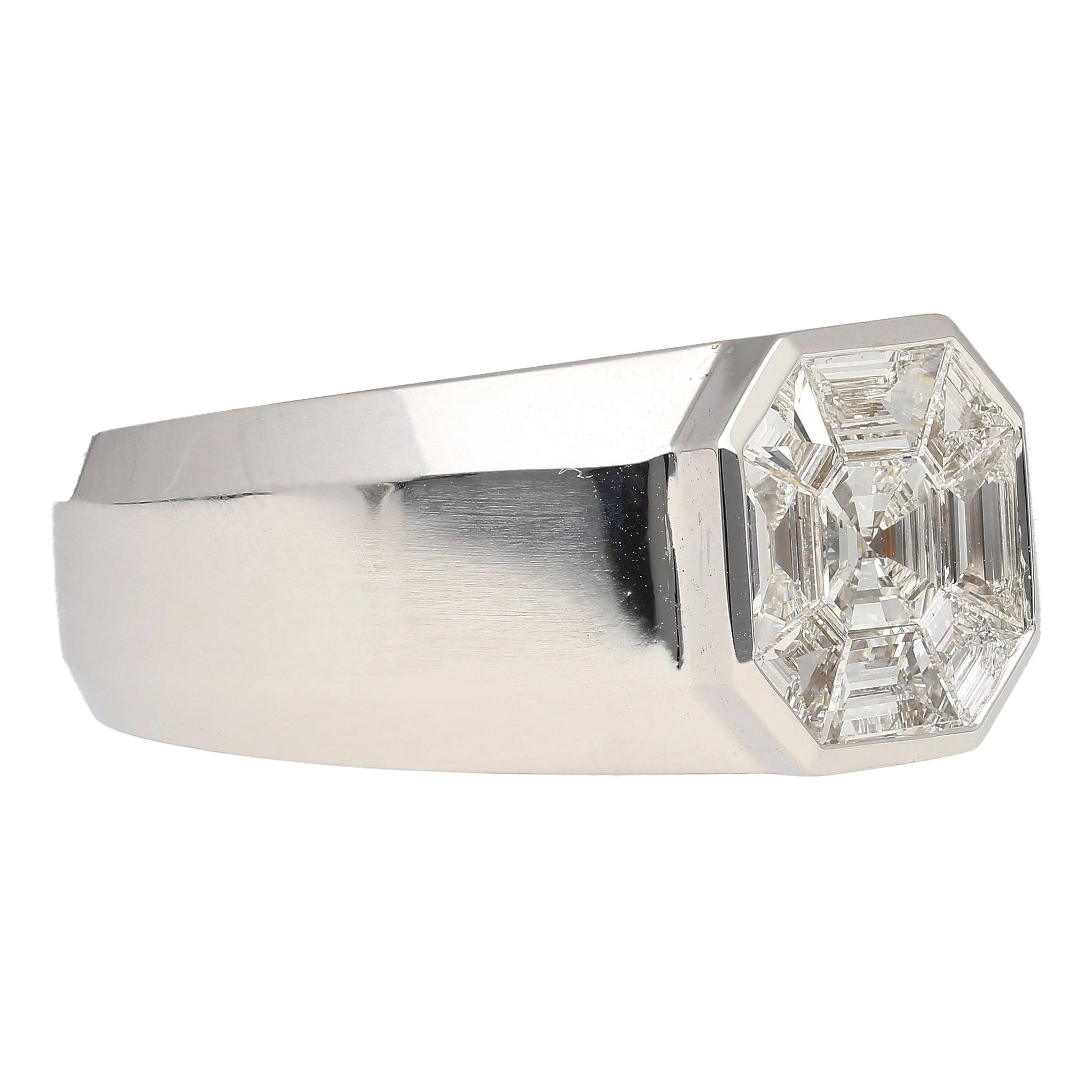 1.42 Carat Mixed Asscher Cut Illusion Set Mens Natural Diamond Cluster Ring - Image 6