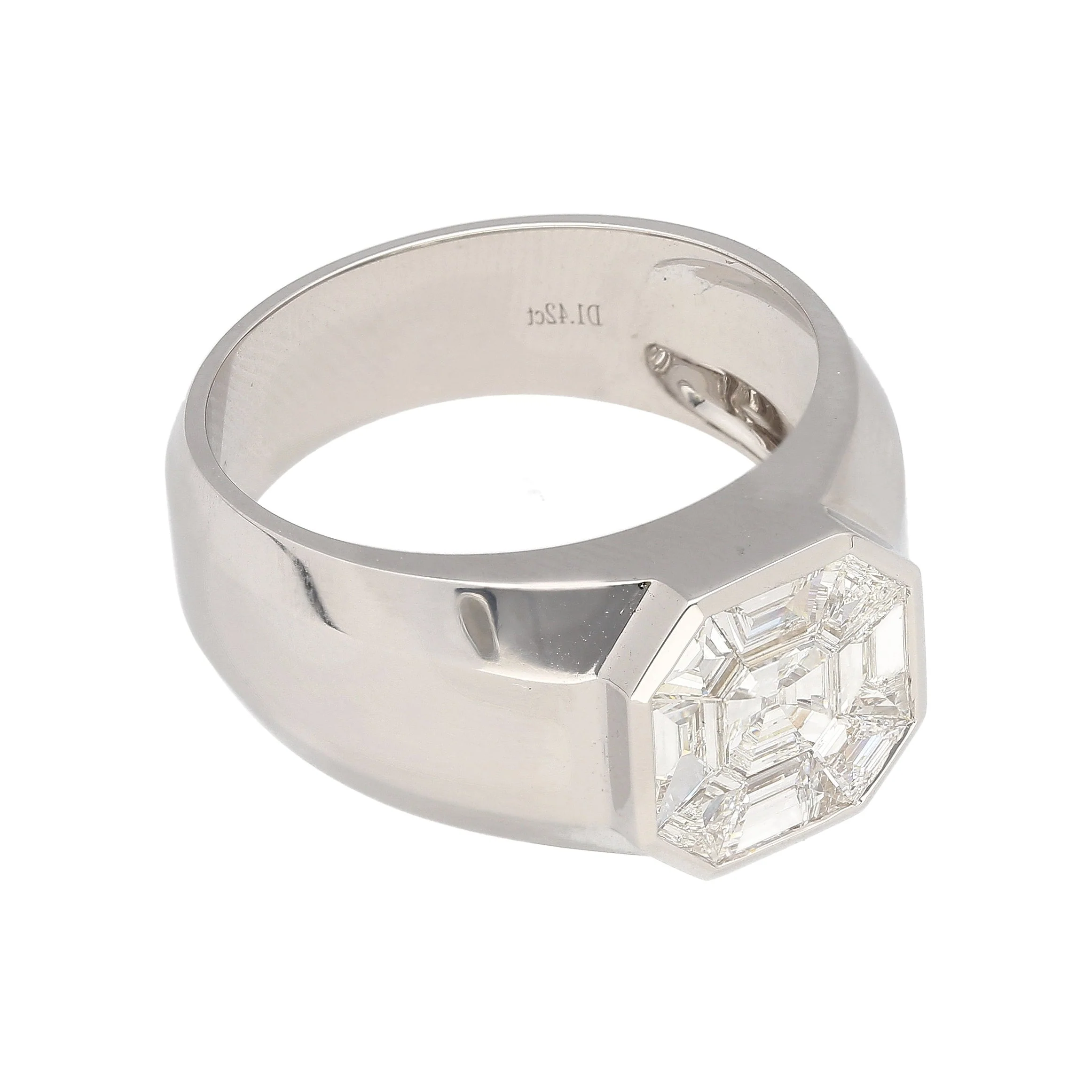 1.42 Carat Mixed Asscher Cut Illusion Set Mens Natural Diamond Cluster Ring - Image 7