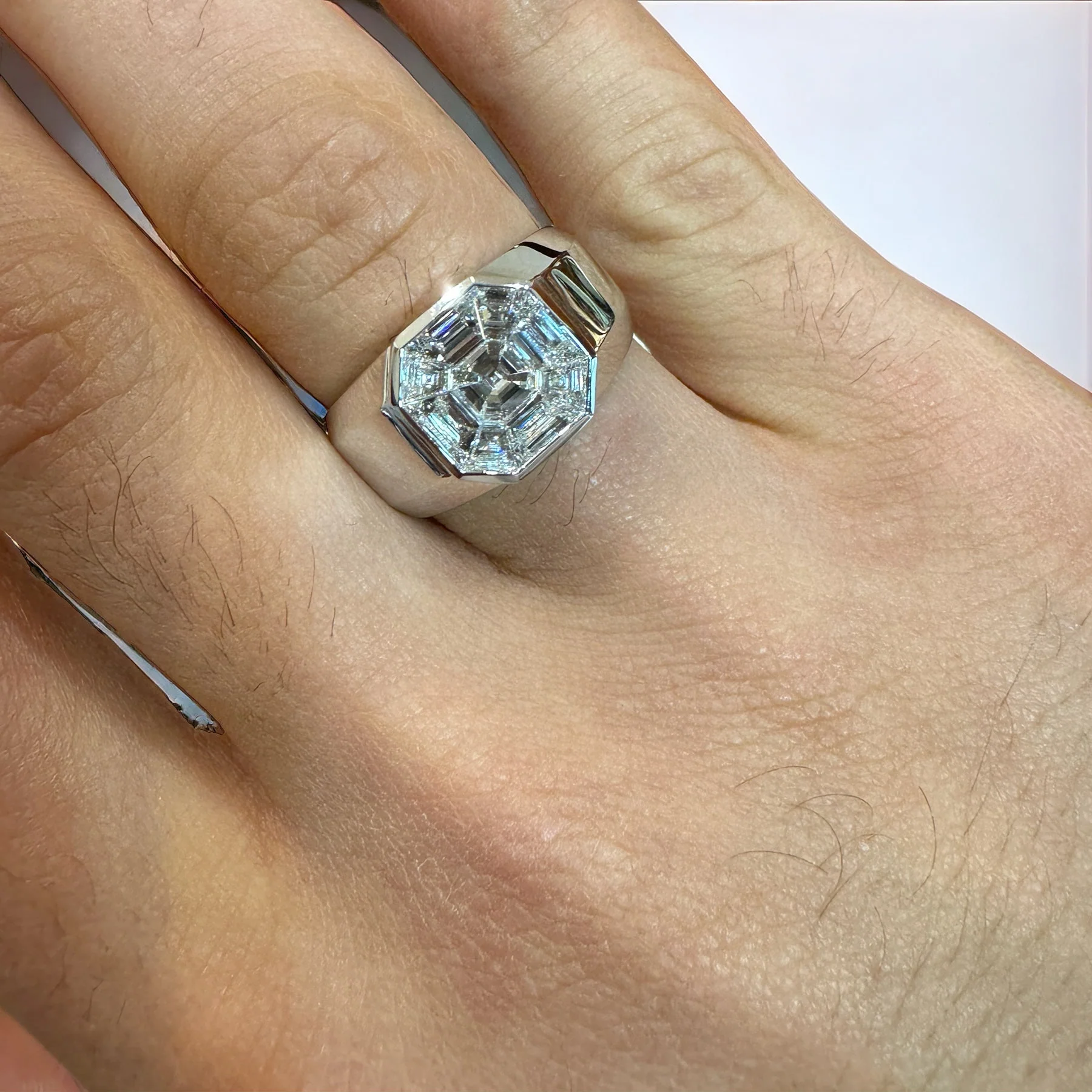 1.42 Carat Mixed Asscher Cut Illusion Set Mens Natural Diamond Cluster Ring - Image 8