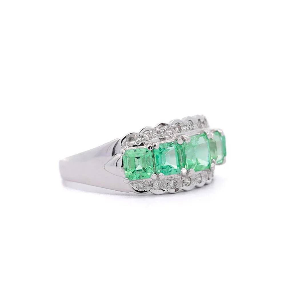 1.5 Carat Emerald and Diamond 5-Stone Band Ring in Platinum - Image 2
