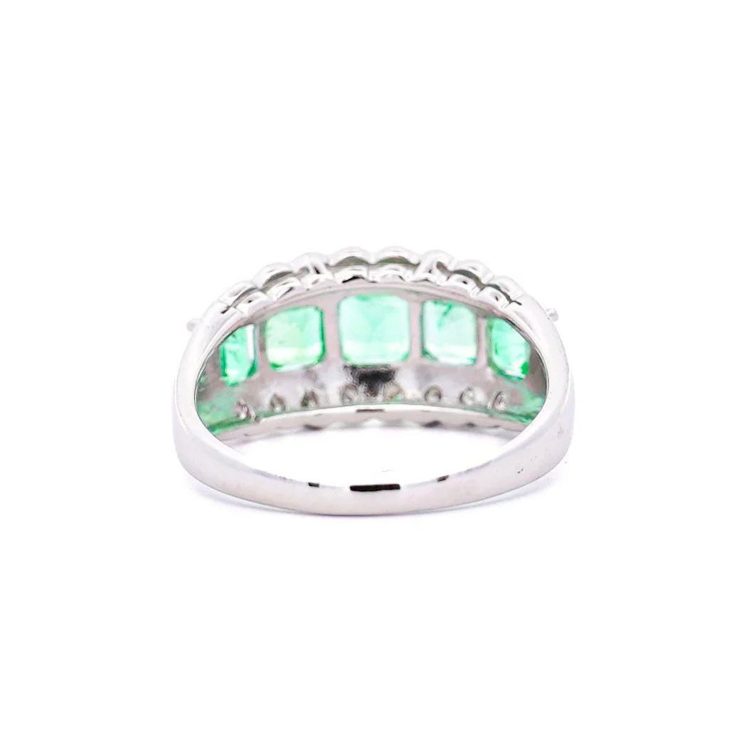 1.5 Carat Emerald and Diamond 5-Stone Band Ring in Platinum - Image 4