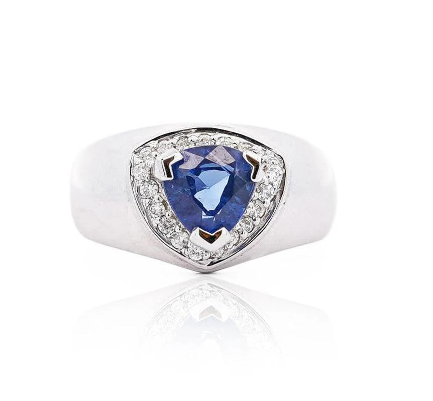 1.5 Carat Trillion Blue Sapphire & Diamond in 18K Gold Midi Ring