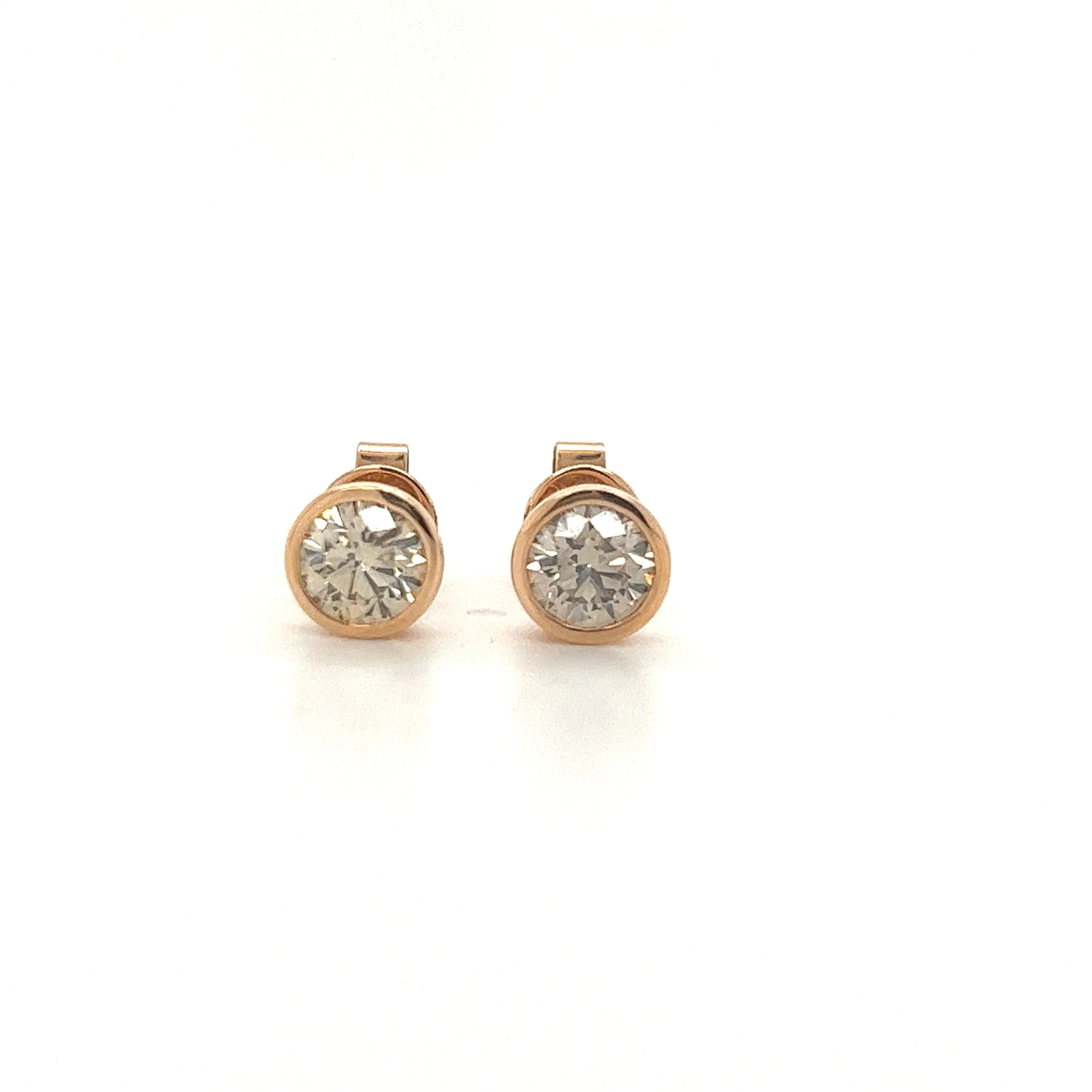 1.5 Carat TW Natural Round Diamond Stud Earrings in Bezel set Rose Gold - Image 4