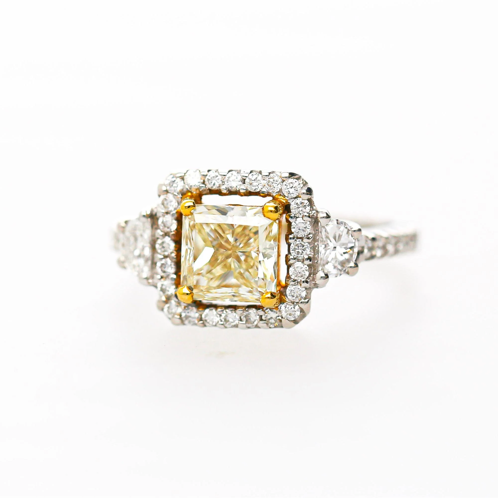 1.51 Carat Fancy Yellow Square Cut Diamond Halo 18K Gold Engagement Ring - Image 3