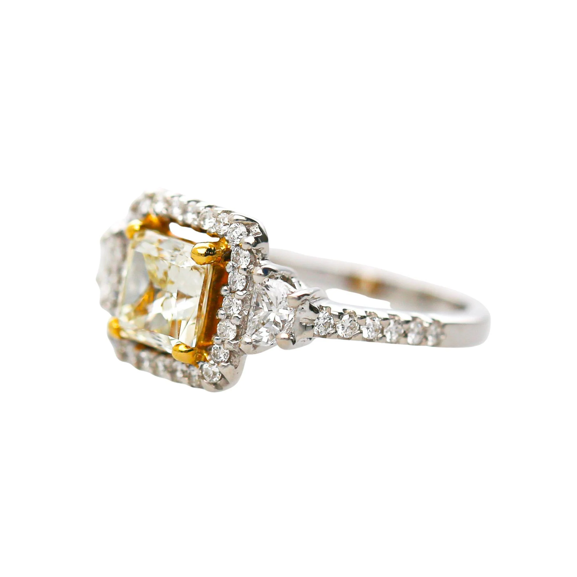 1.51 Carat Fancy Yellow Square Cut Diamond Halo 18K Gold Engagement Ring - Image 4
