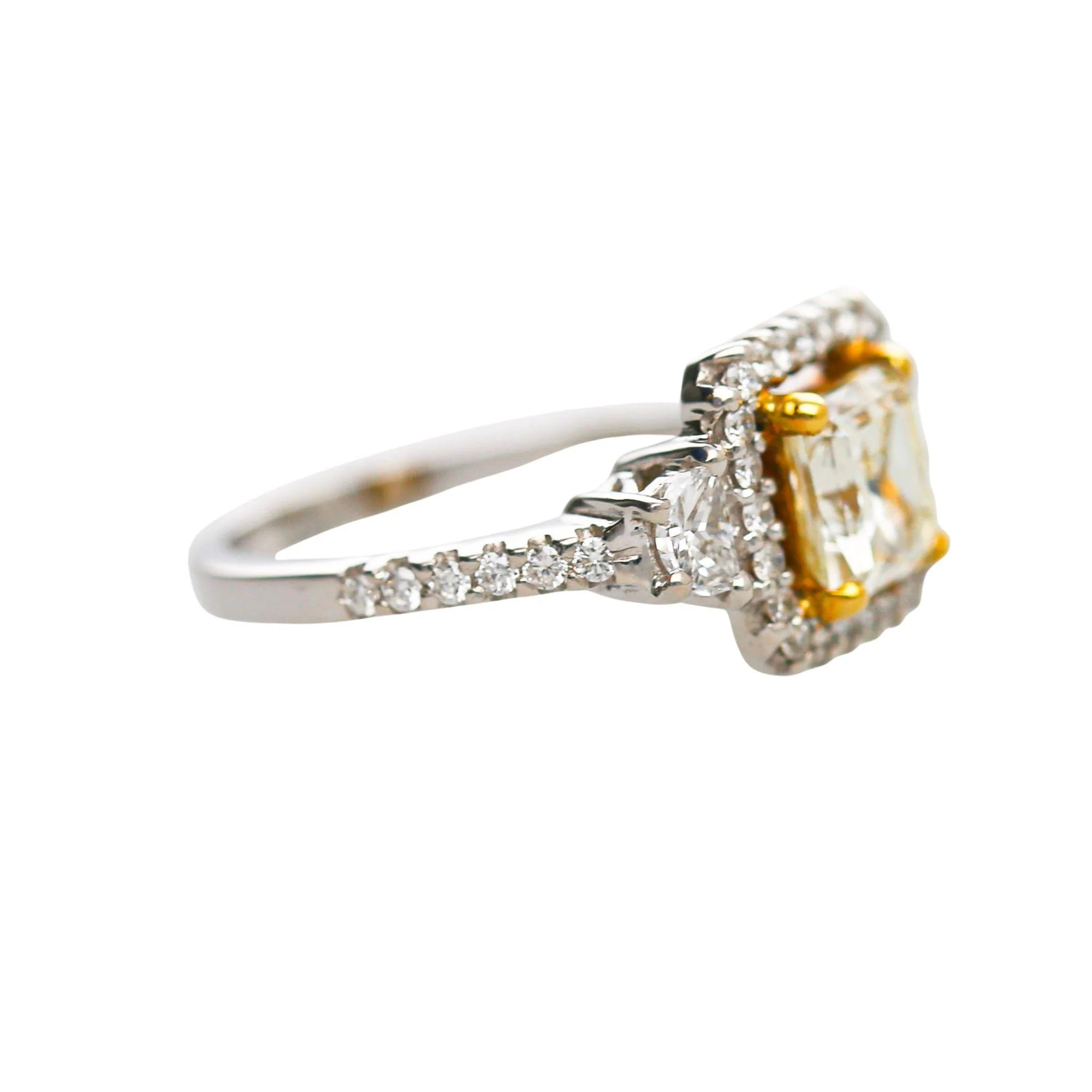 1.51 Carat Fancy Yellow Square Cut Diamond Halo 18K Gold Engagement Ring - Image 5