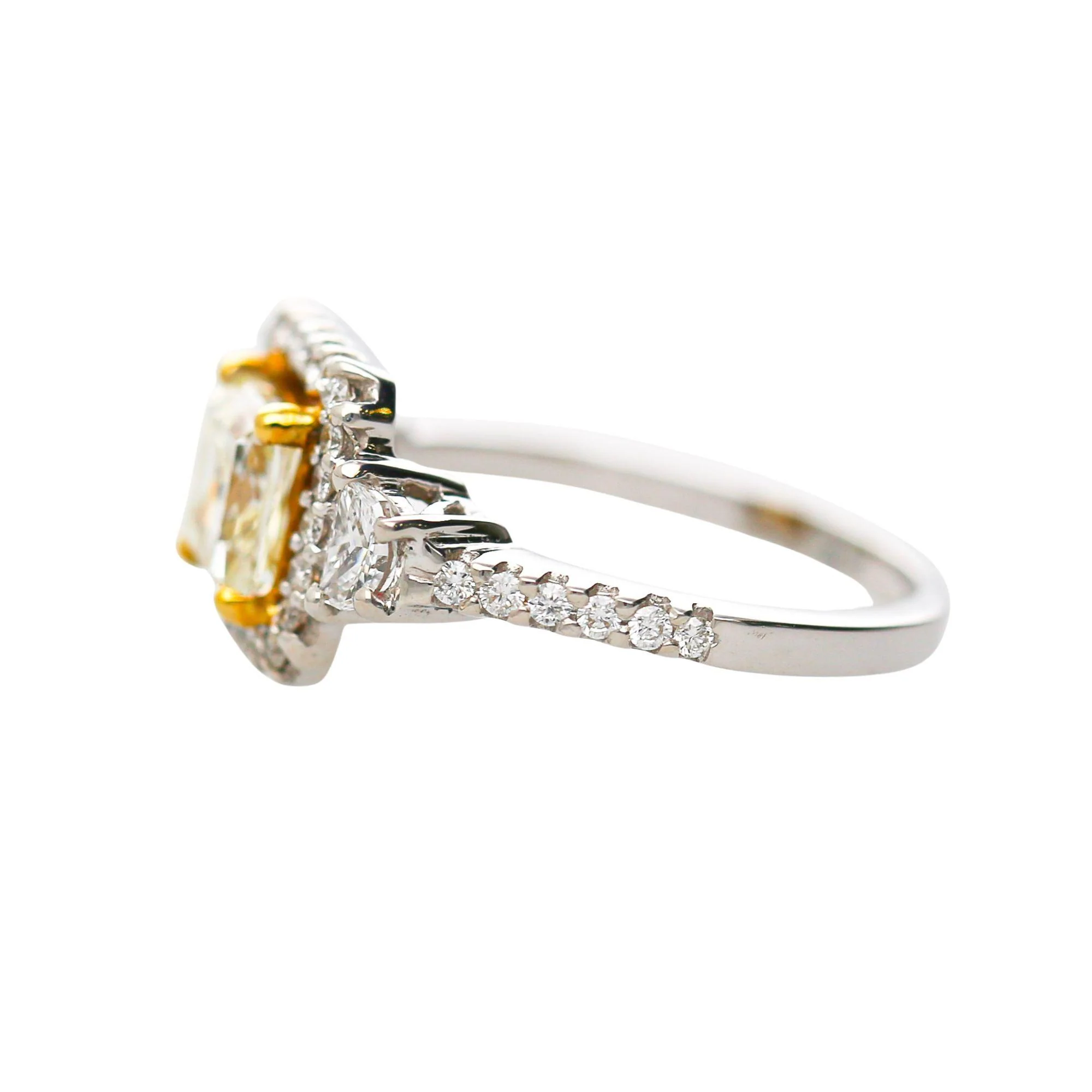 1.51 Carat Fancy Yellow Square Cut Diamond Halo 18K Gold Engagement Ring - Image 6