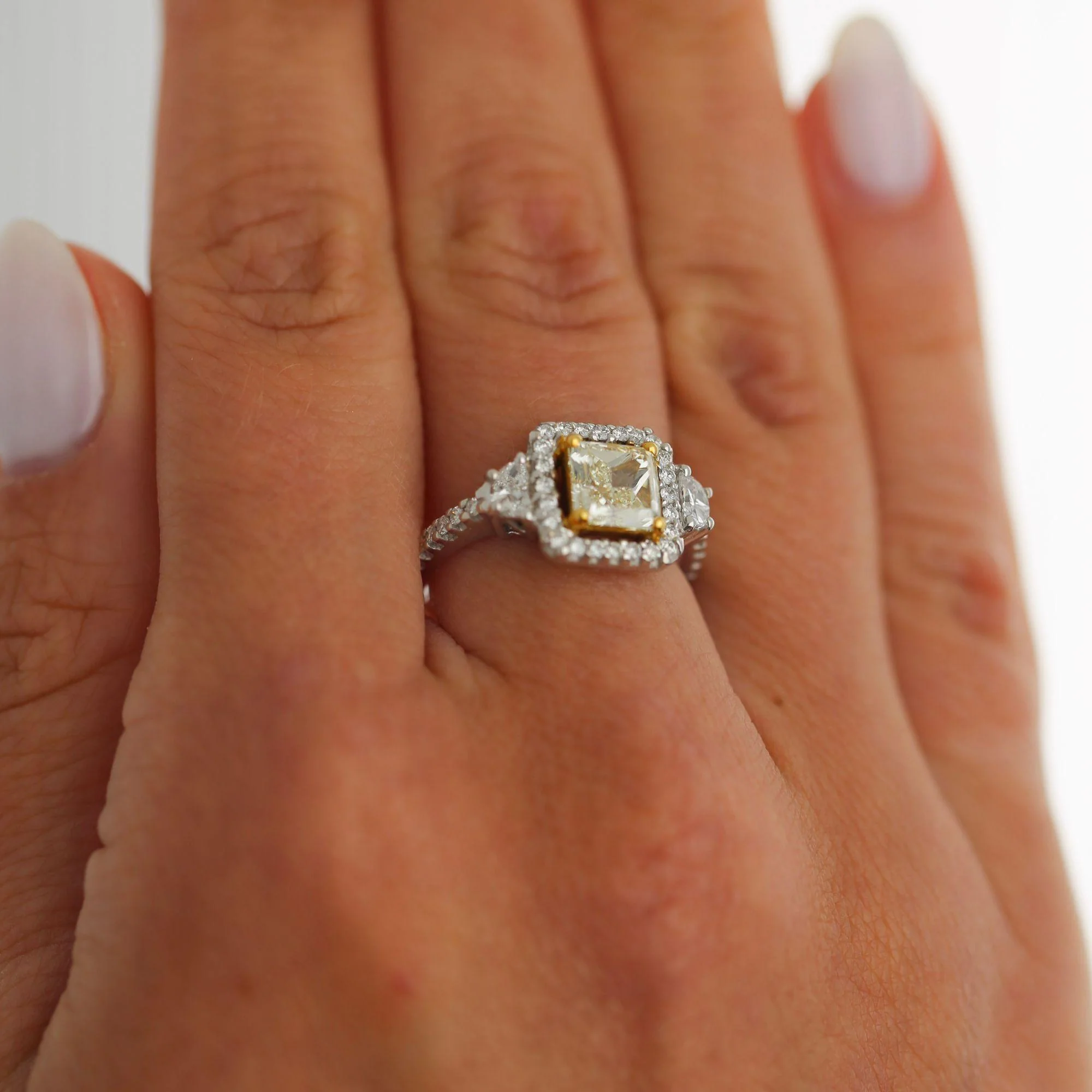 1.51 Carat Fancy Yellow Square Cut Diamond Halo 18K Gold Engagement Ring - Image 7