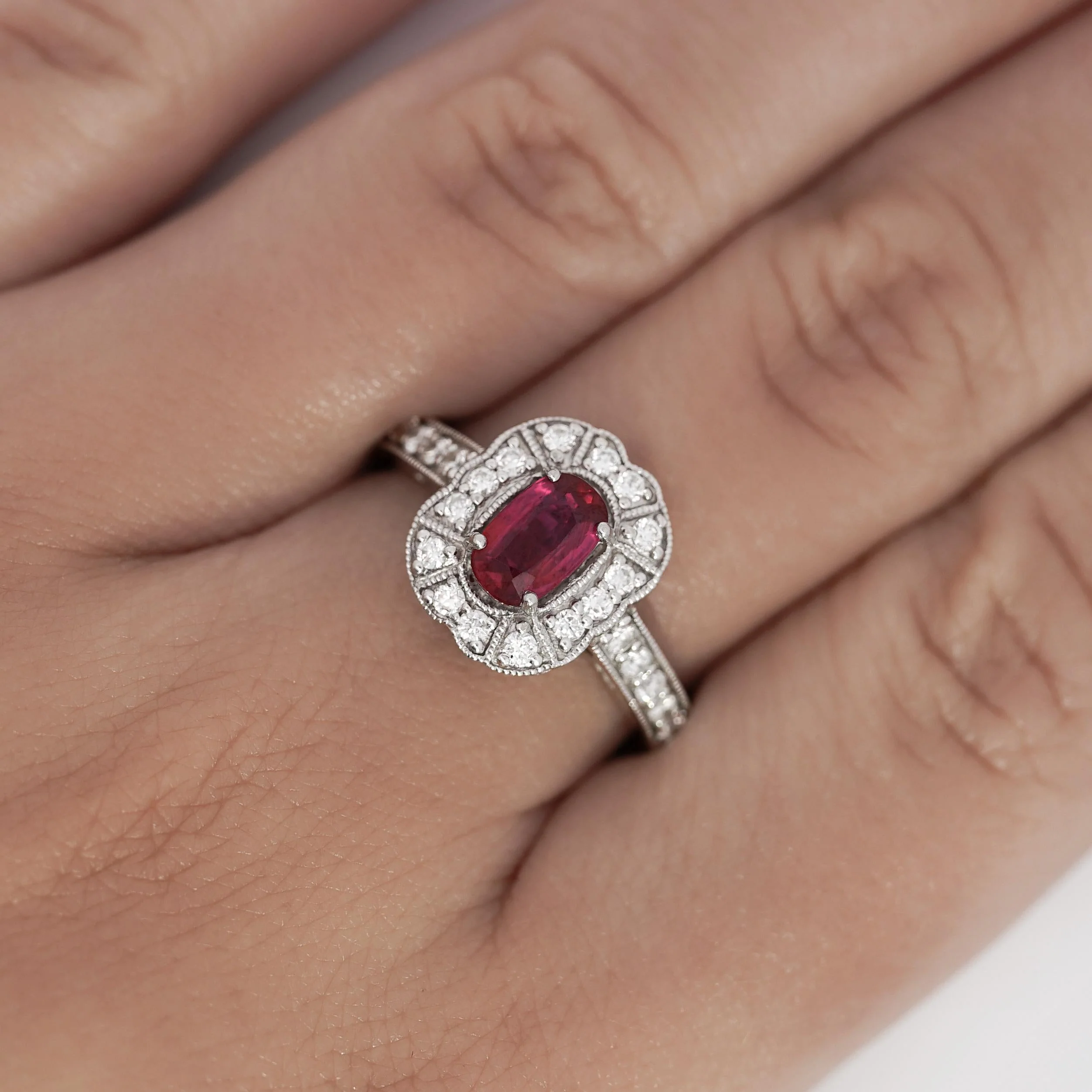 1.53 Carat Ruby and Diamond Platinum Vintage Ring - Image 2