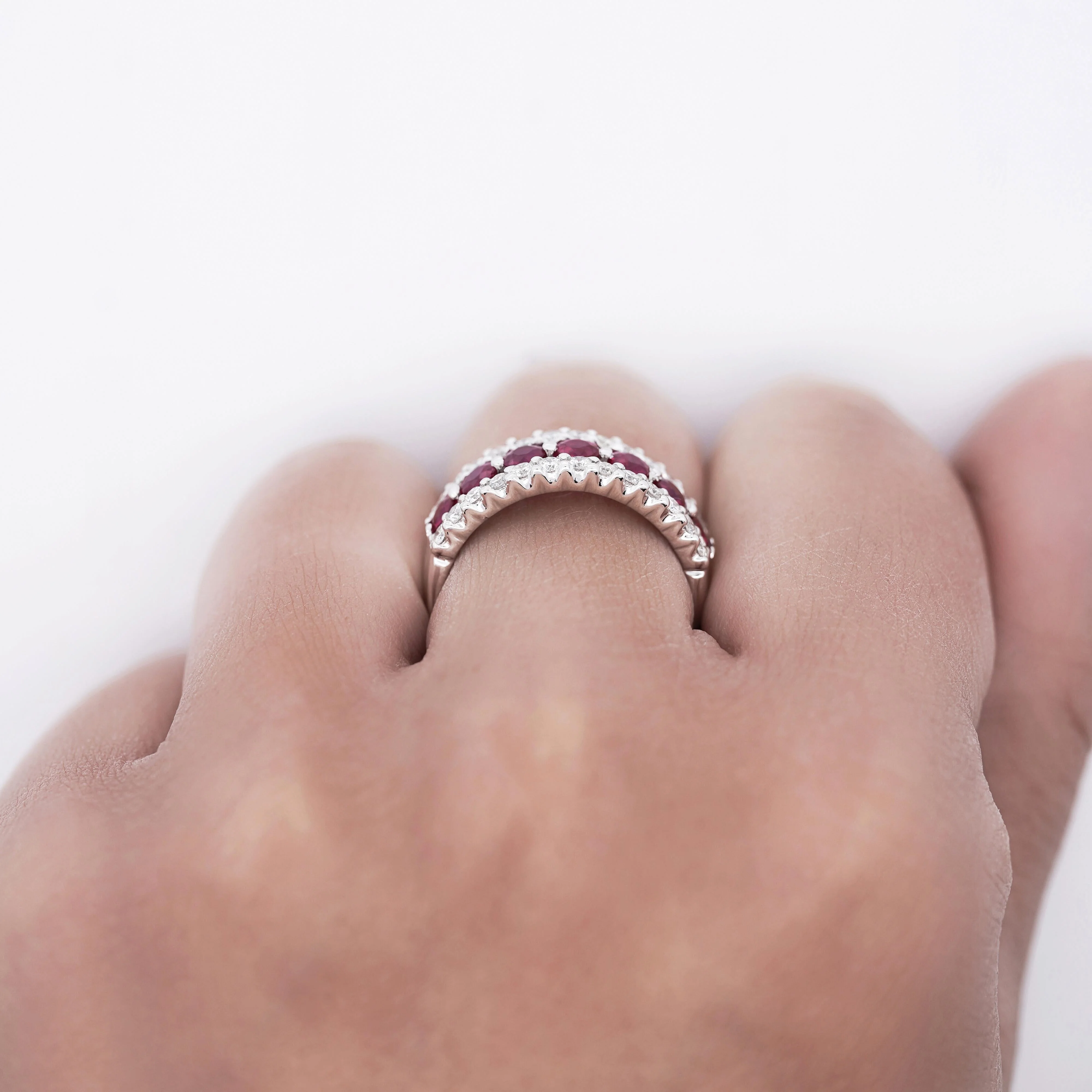 1.54 Carat Round Cut Ruby and Diamond Double-Row Eternity Band Ring - Image 4