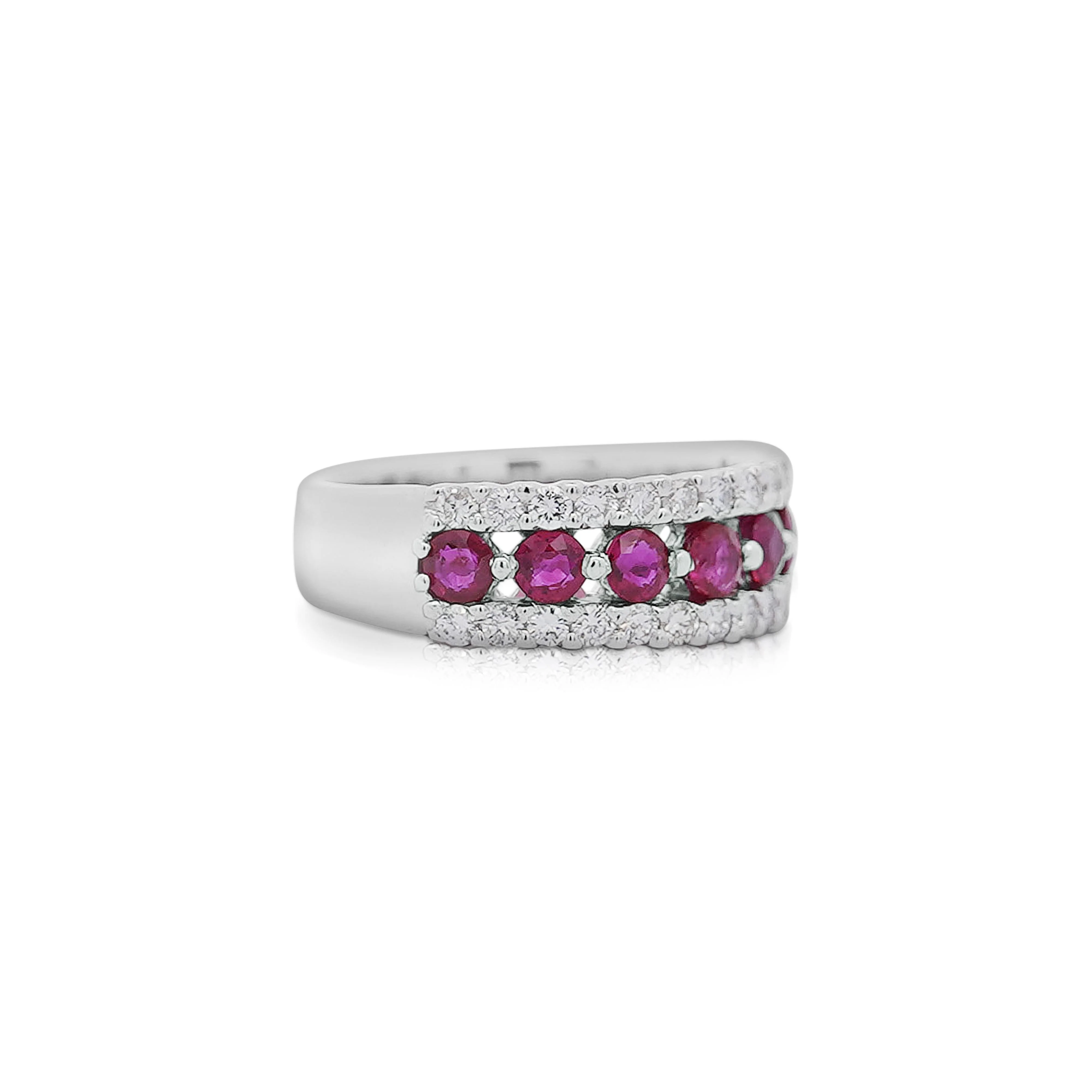 1.54 Carat Round Cut Ruby and Diamond Double-Row Eternity Band Ring - Image 6
