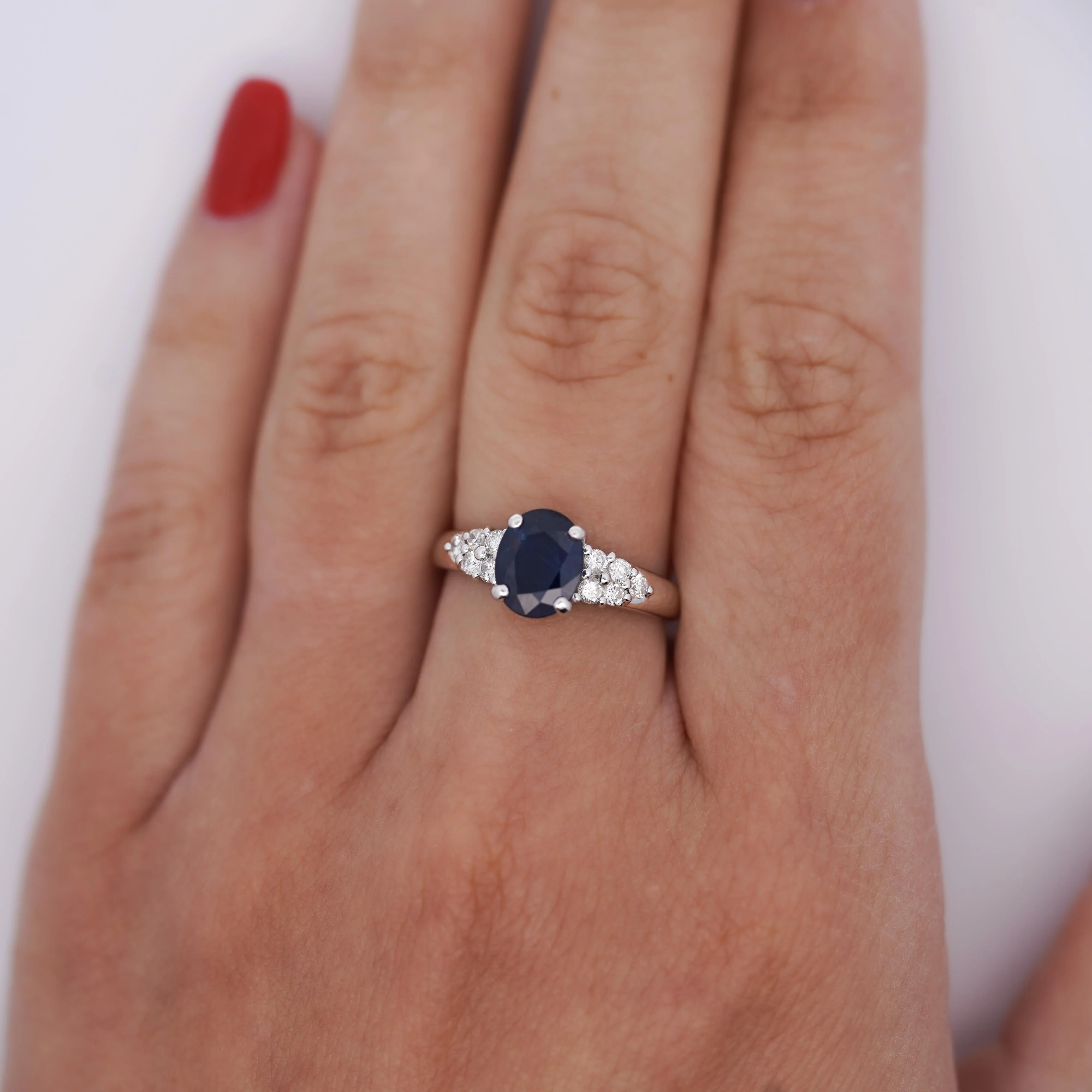 1.58 Carat Oval-Cut Blue Sapphire and Diamond Platinum Filigree Ring - Image 2