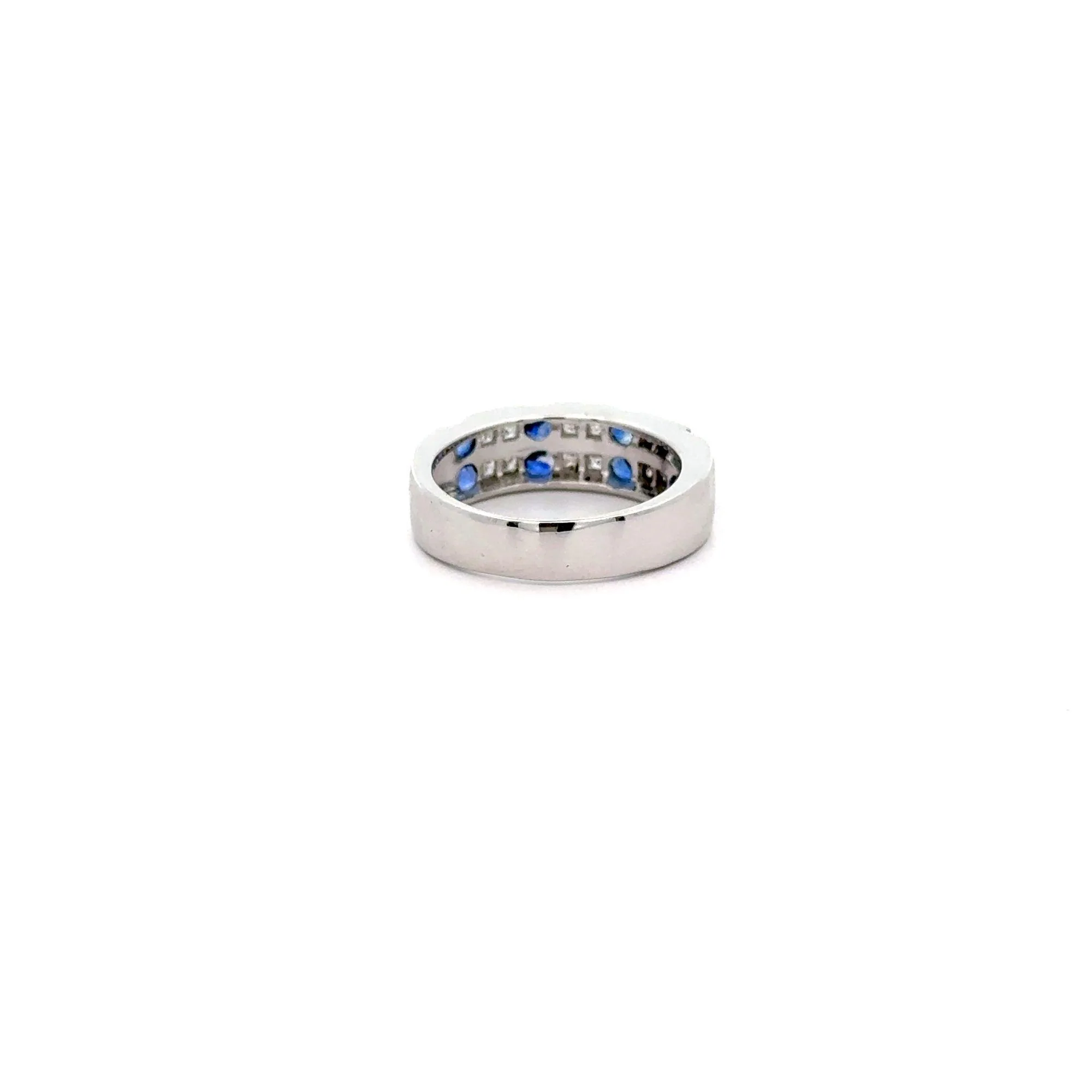 1.58 Carat Blue Round Sapphire & Baguette Diamond Platinum 6MM Band Ring - Image 4