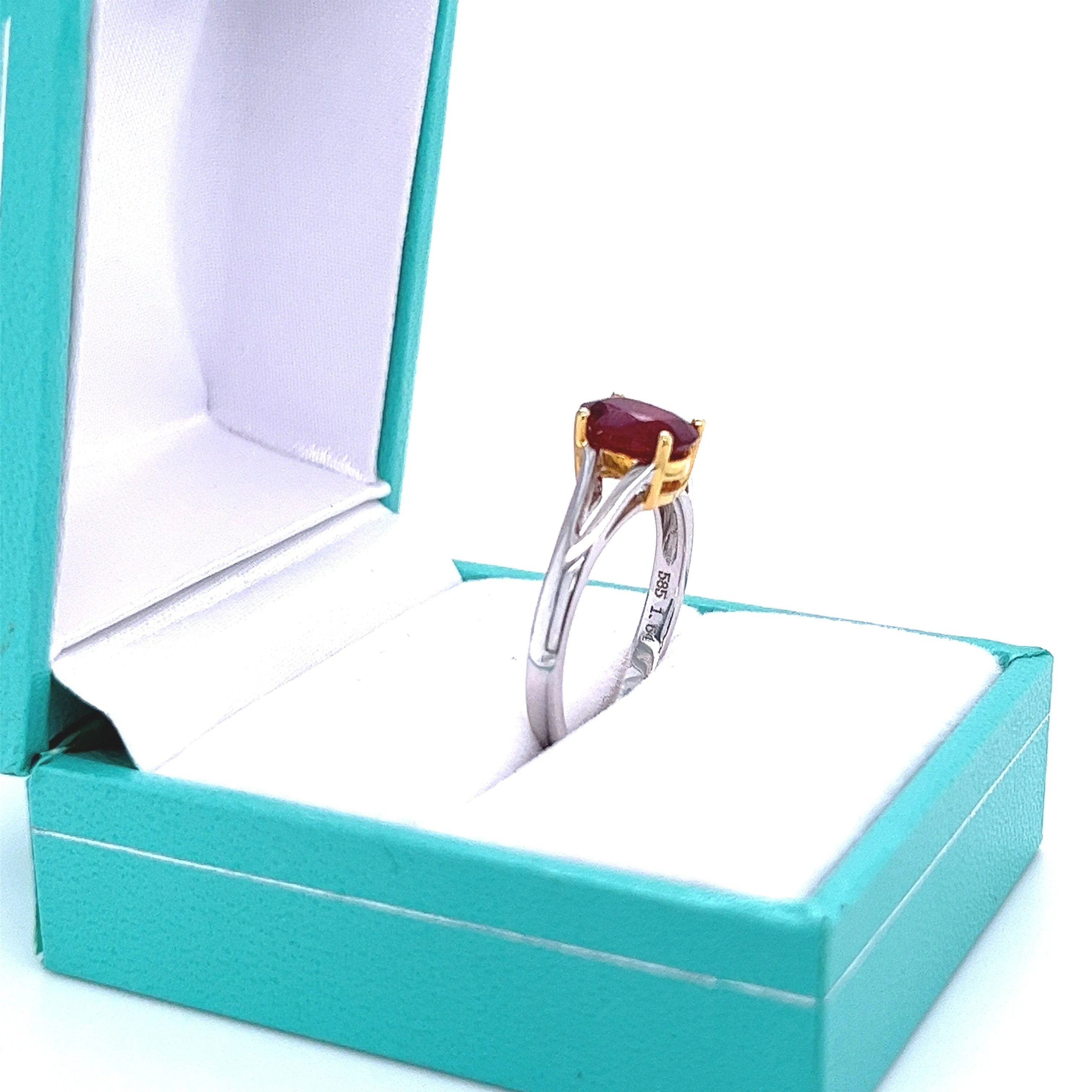 1.64 Carat Oval Cut Ruby Solitaire Split Shank 14K White Gold Ring - Image 2