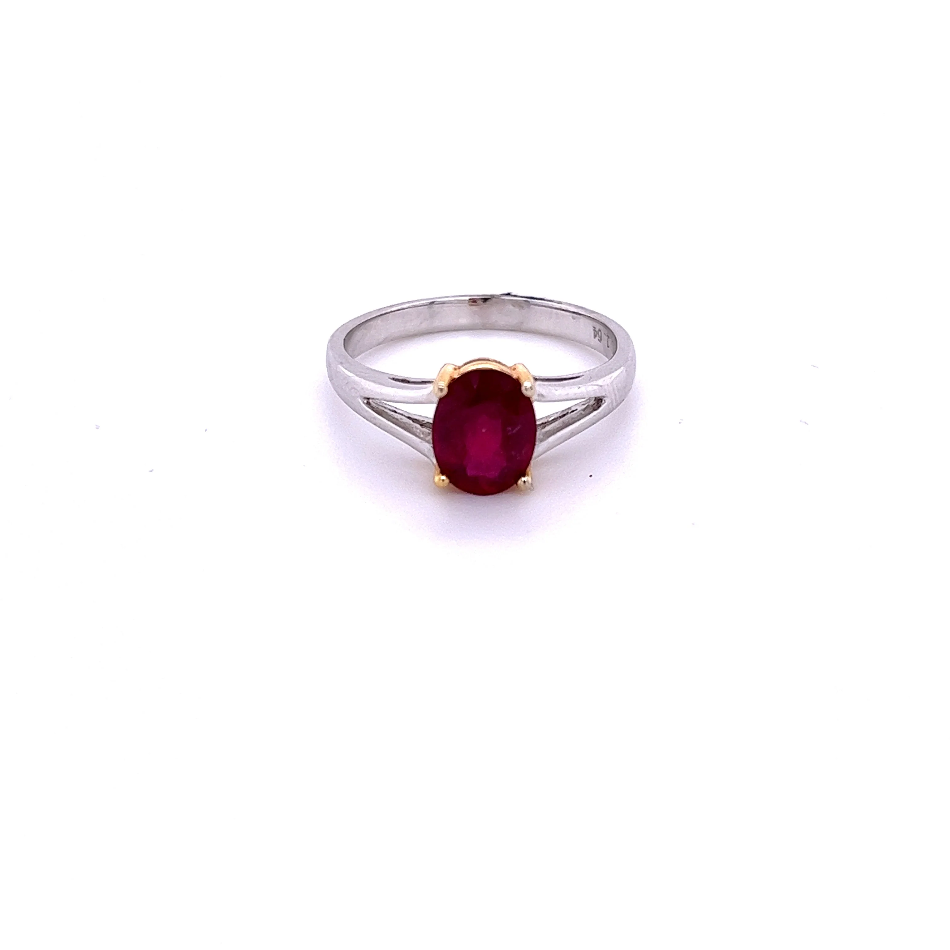 1.64 Carat Oval Cut Ruby Solitaire Split Shank 14K White Gold Ring - Image 4
