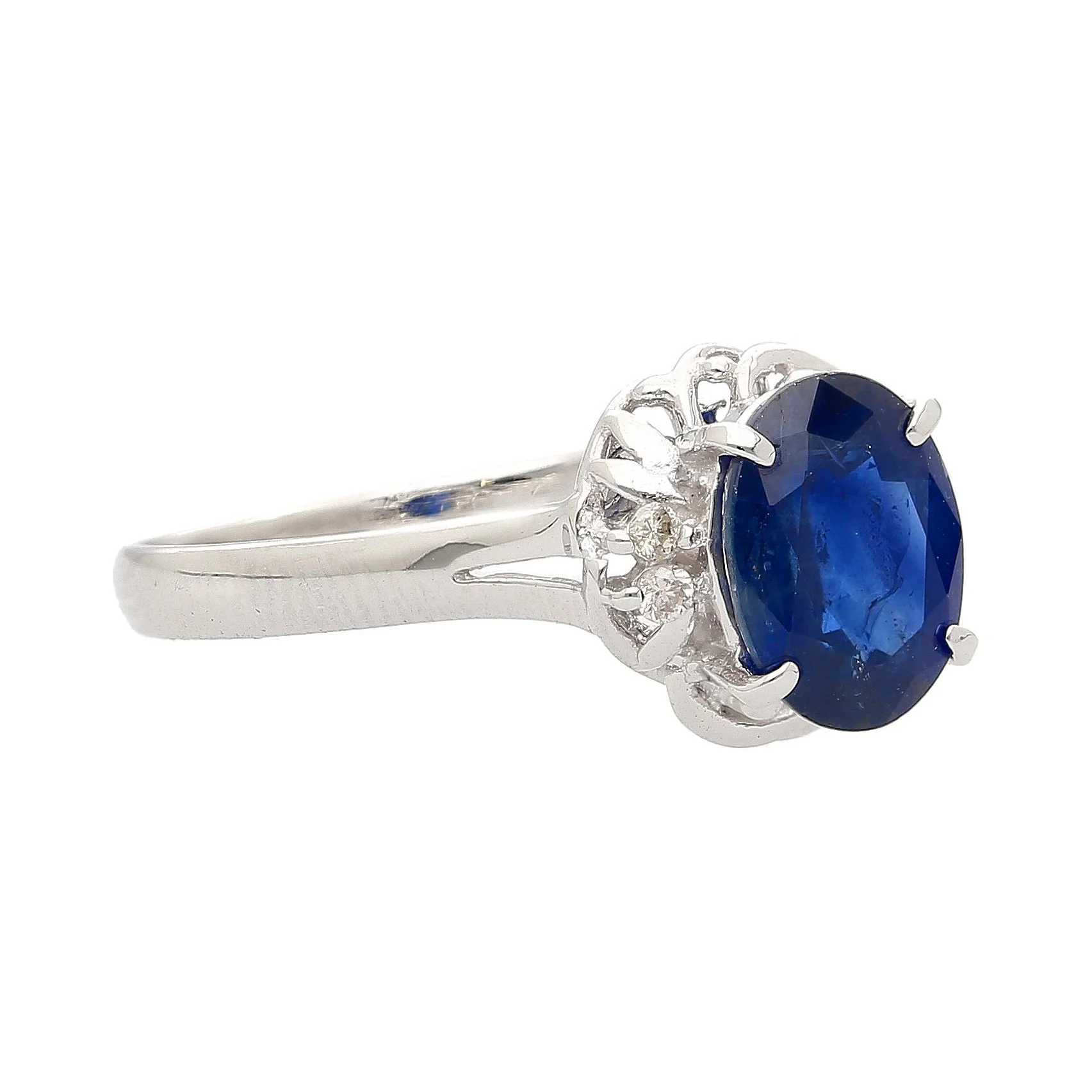 1.66 Carat Oval Blue Sapphire and Diamond Platinum Dainty Ring - Image 2