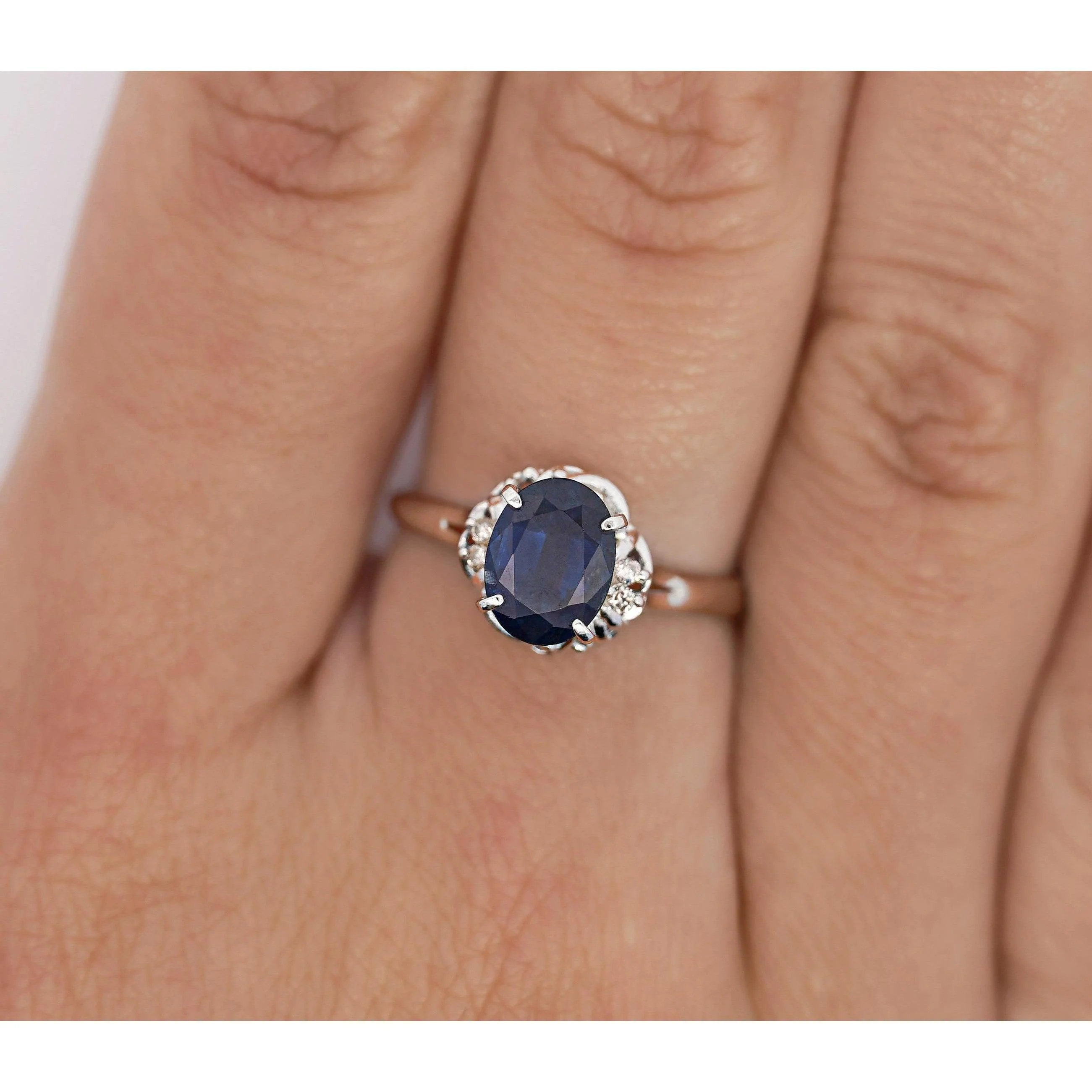1.66 Carat Oval Blue Sapphire and Diamond Platinum Dainty Ring - Image 6