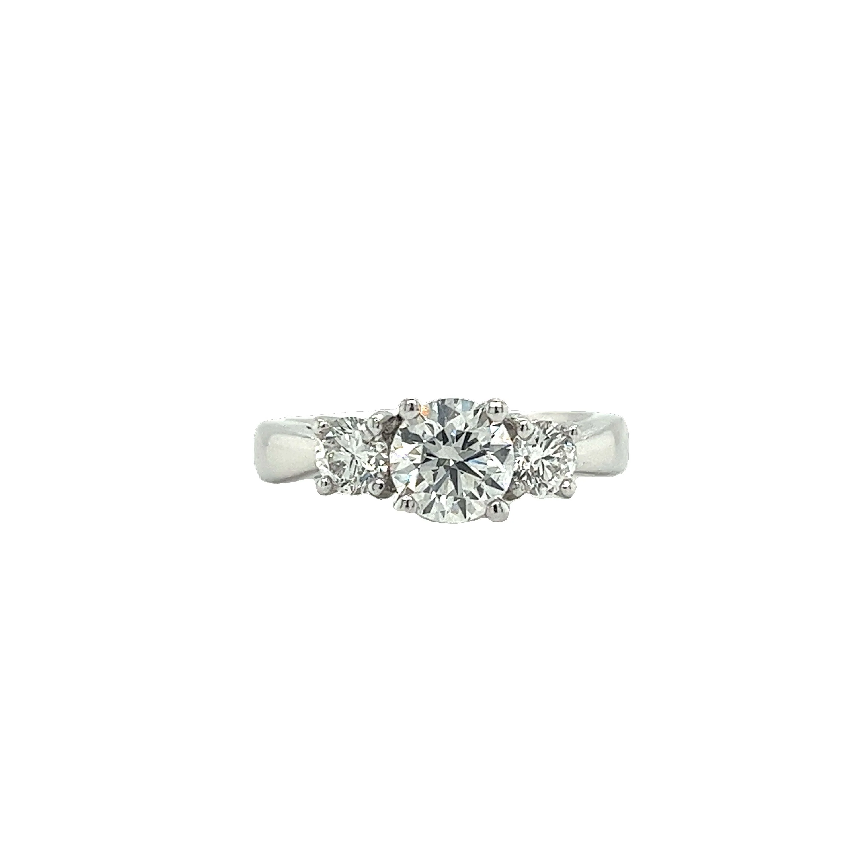 1.69 Carat 3 Stone Round Cut Lab Grown Diamond CVD Engagement Ring in Platinum Setting - Image 2