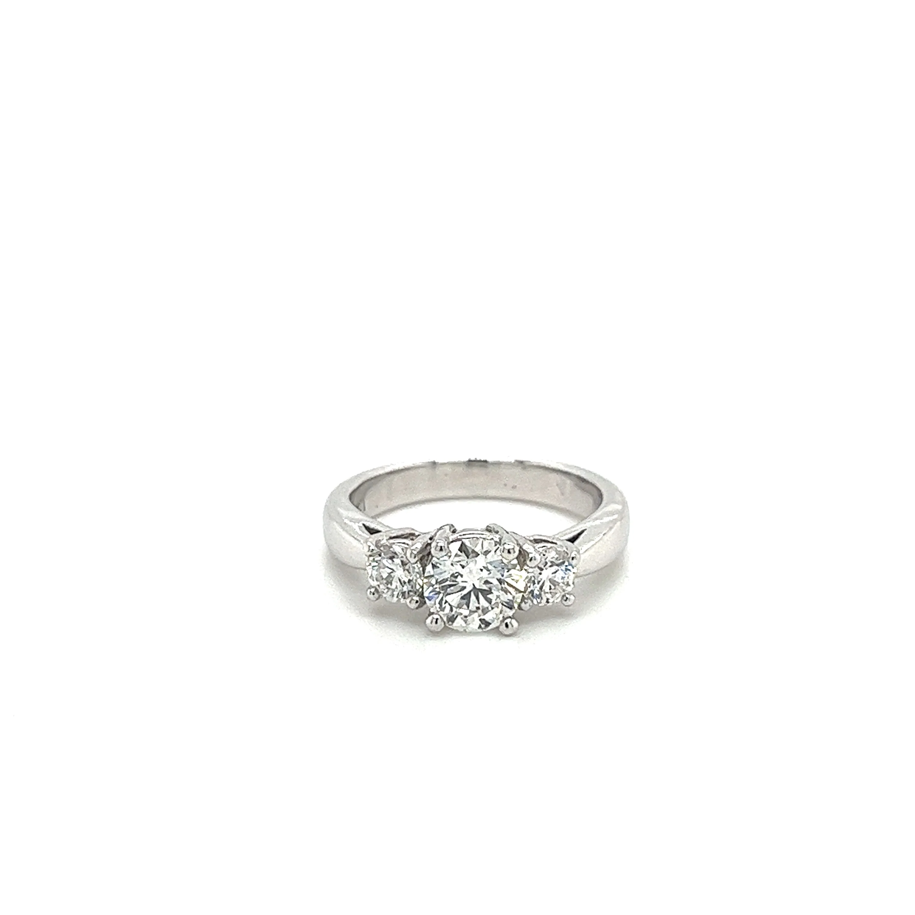 1.69 Carat 3 Stone Round Cut Lab Grown Diamond CVD Engagement Ring in Platinum Setting - Image 4