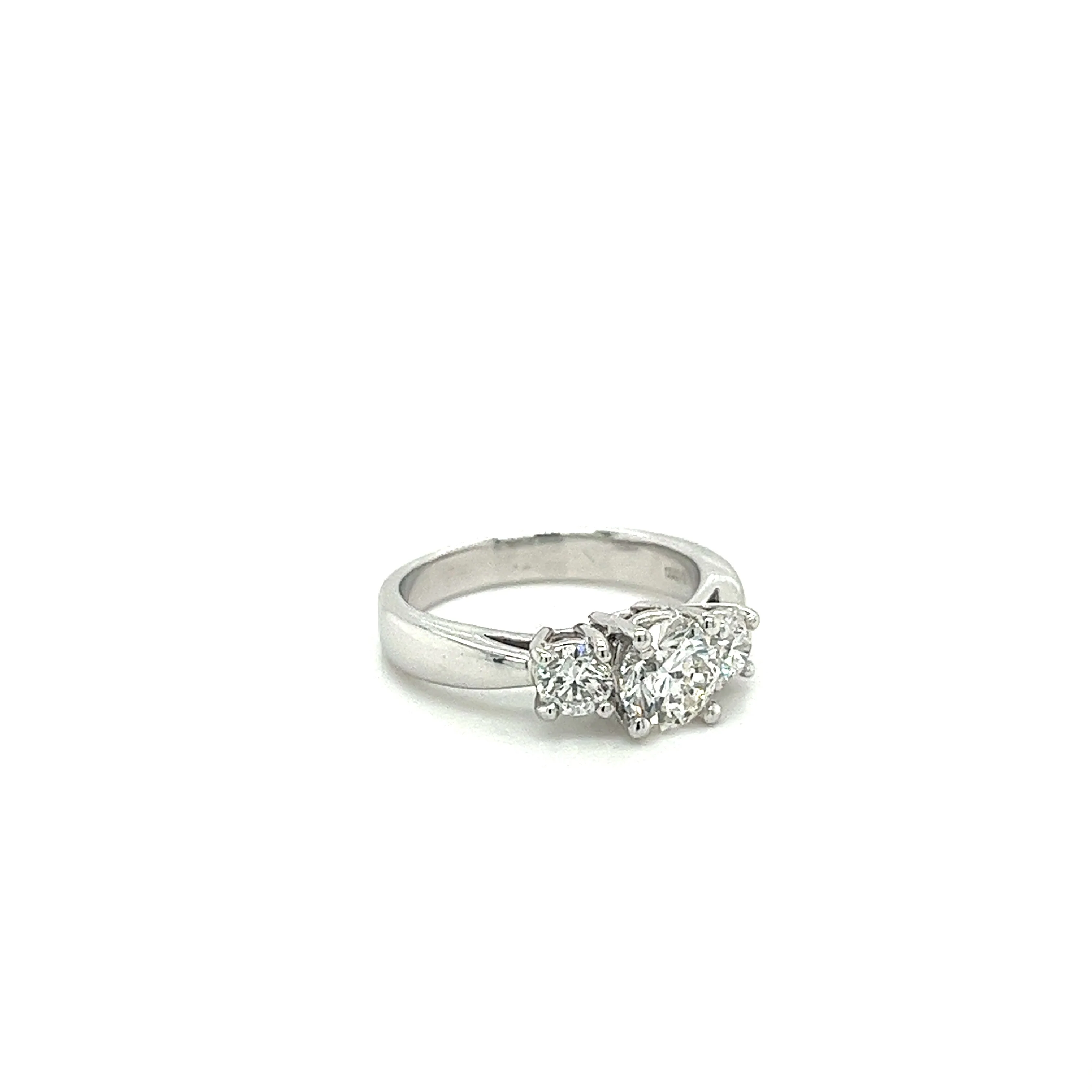 1.69 Carat 3 Stone Round Cut Lab Grown Diamond CVD Engagement Ring in Platinum Setting - Image 5